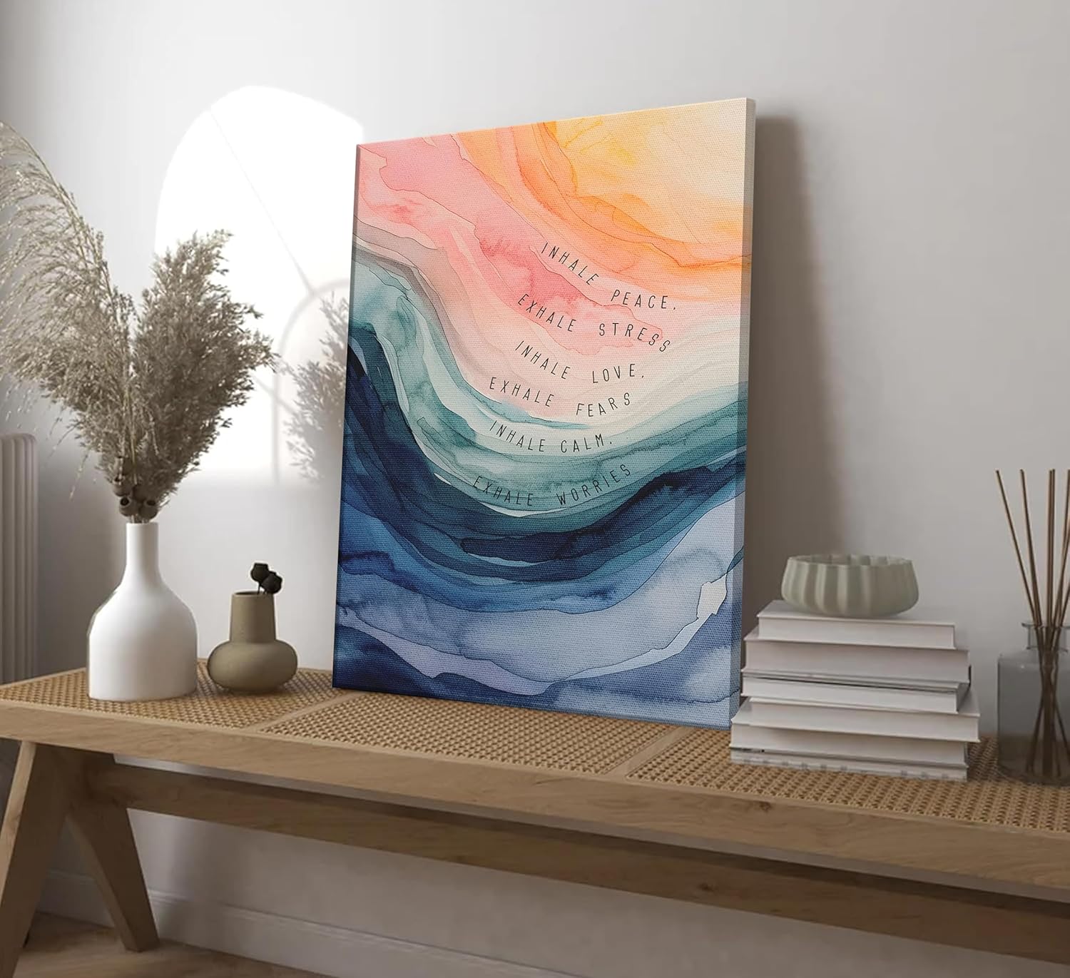 Mental Health Canvas Wall Art Inhale Exhale Meditation Painting Picture Wall Decor Watercolor Abstract Therapy Office Poster Print Artwork for School Counselling Room Office Furniture Decoration - Image 4