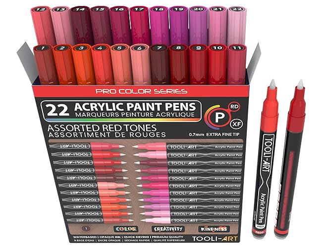 Lot de 22 marqueurs de peinture acrylique rouge et rose de la série Pro Color, pointe extra fine de 0,7 mm pour peindre sur la roche, le verre, les tasses, le bois, le métal, la toile, à base d'eau. - Rouge