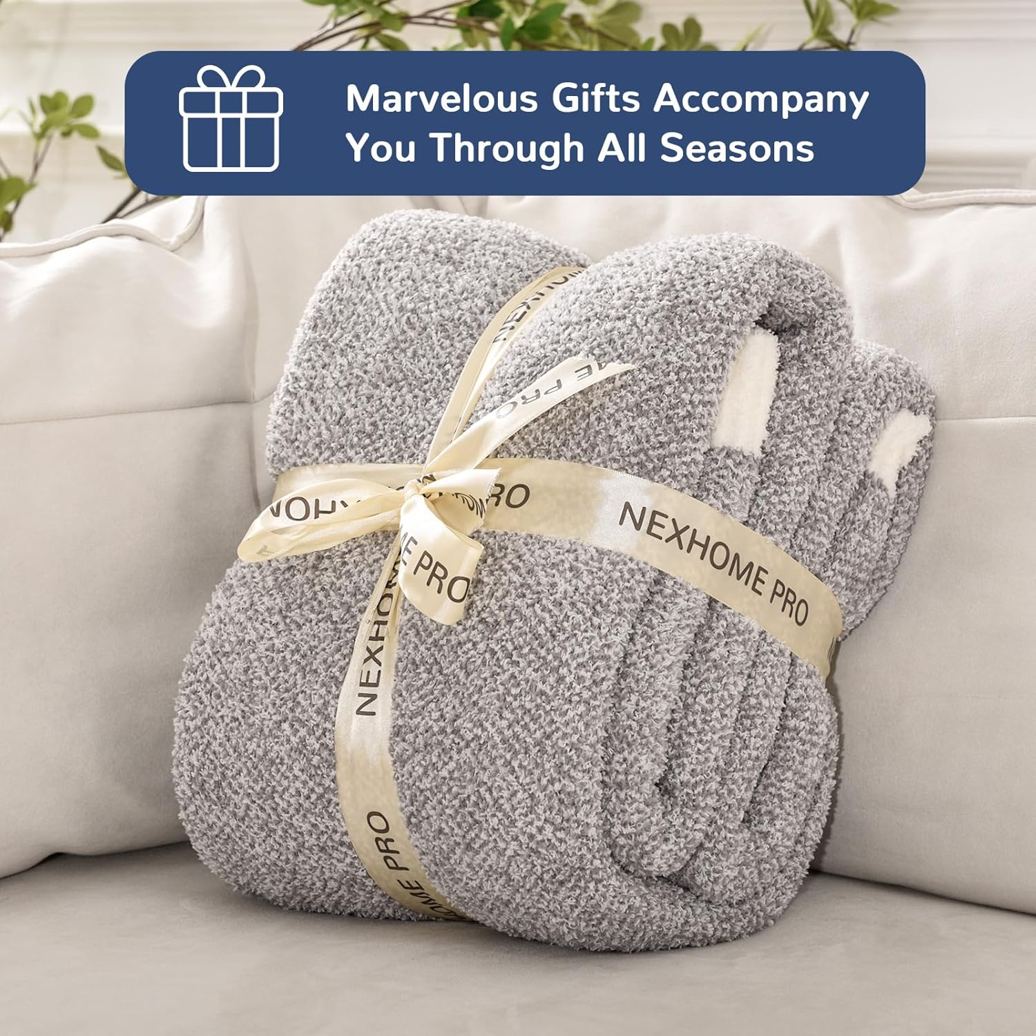 NEXHOME PRO Super Soft Throw Blankets for Couch, Reversible Warm Blankets Cozy Knit Blanket for Women, Fuzzy Plush Lightweight Throws for Sofa, Bed, Picnic, Taupe Grey, 50 x 60 inches - Image 4