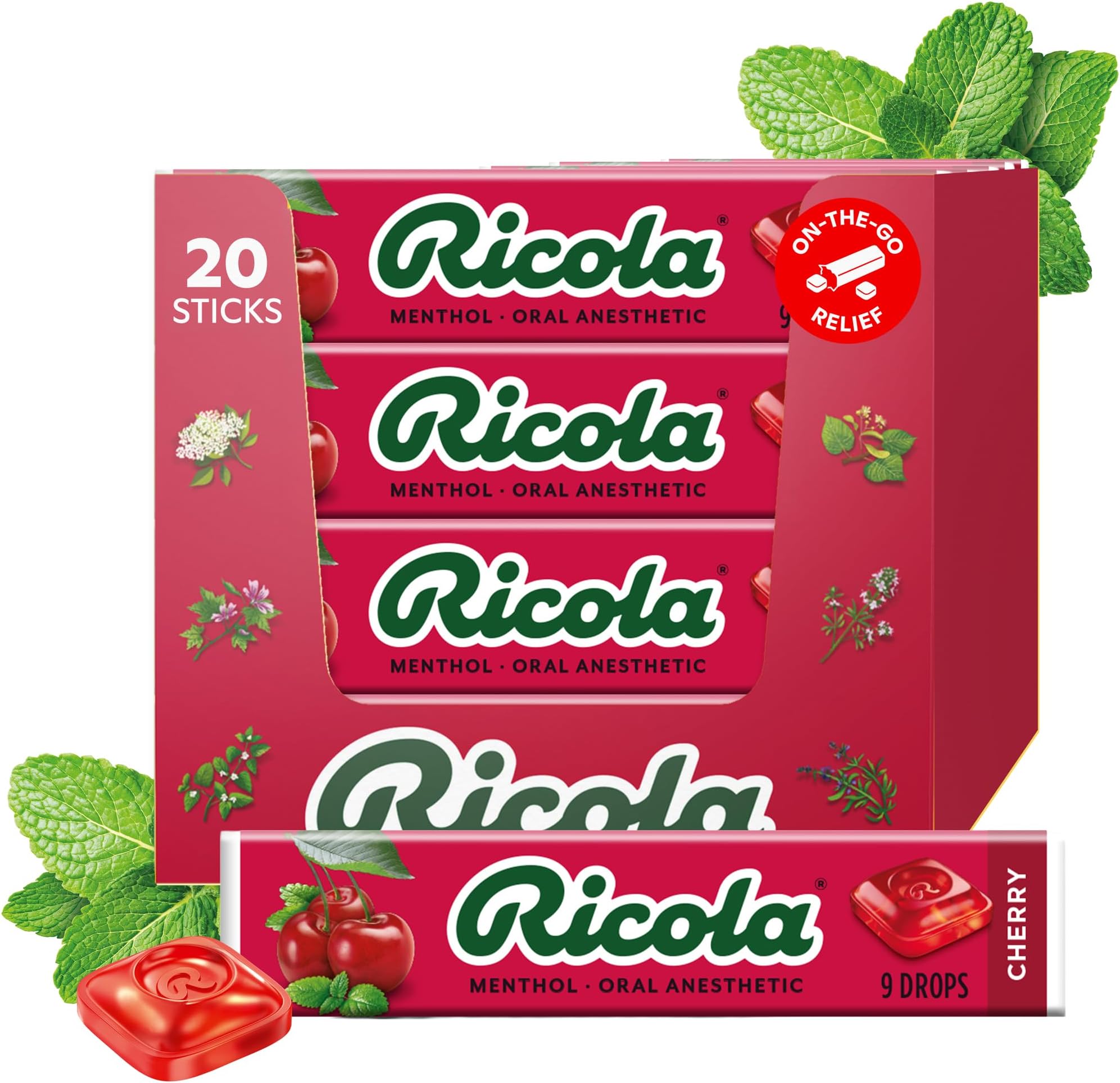 Cherry Herbal Throat Drop Sticks with Swiss Alpine Herbs and Low Menthol for Everyday Voice Care - 180 Count - Herbal Throat Lozenges