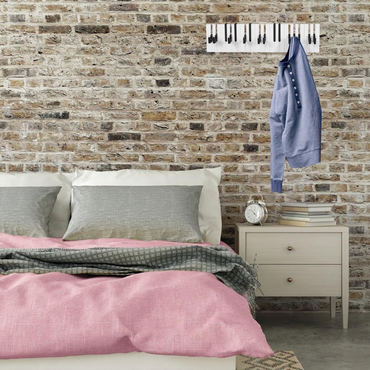 Haken in Klavierform, kunstvoller Haken für Zuhause, Aufbewahrung, für Mäntel, Kleidung, Wandmontage, Hut, Schlafzimmer, Wohnzimmer, Badezimmer (schwarz)