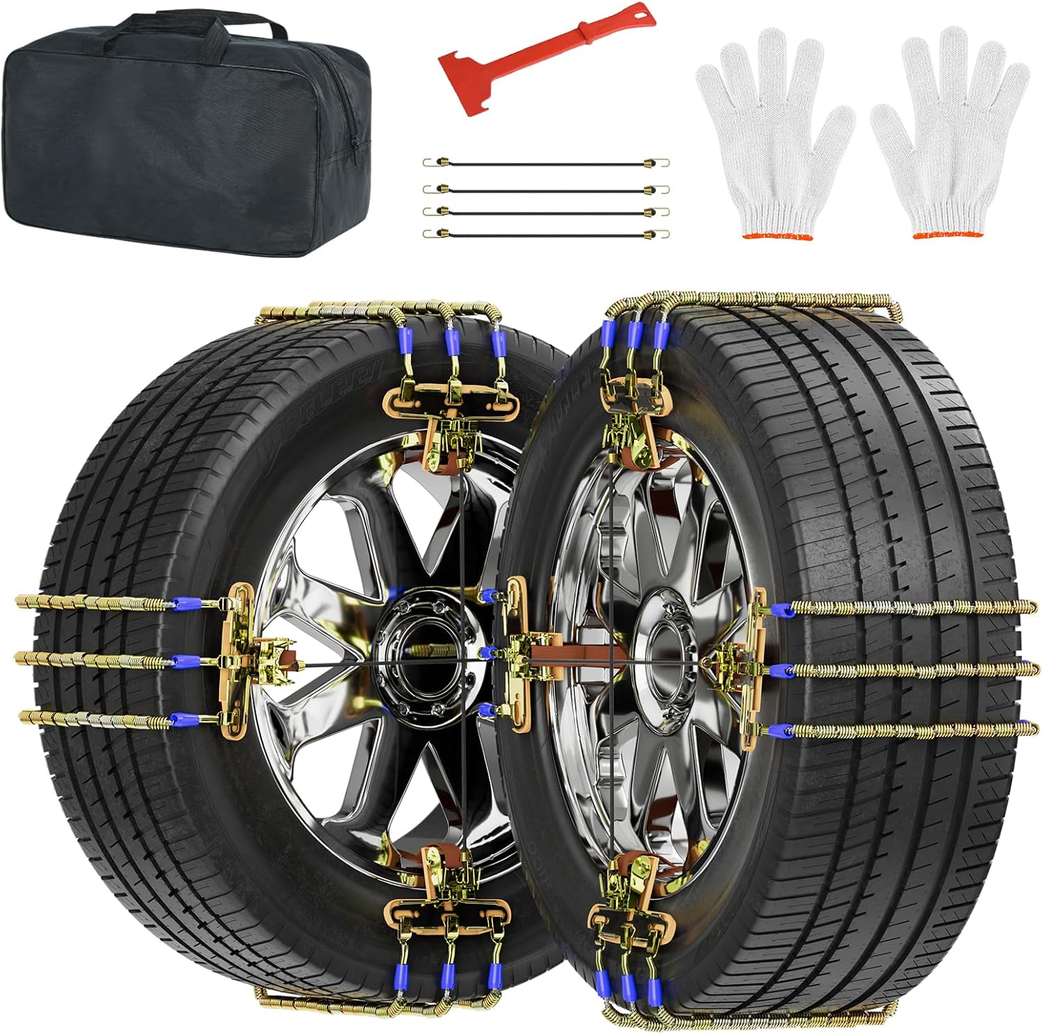 MOPHOTO Cable Snow Chains 8 Pack, Tire Chains for Cars/SUVs/Pickup Trucks, Security Chains, for Tire Width 215-285 mm, Easy Installation & Durability High-Strength Steel-Three Cables 215 to 285mm