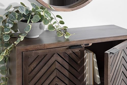 Miniatura 8 de Kate and Laurel Mezzeta - Armario decorativo costero de pared de 2 puertas, 30 x 10 x 14 pulgadas, madera natural, armario decorativo moderno con