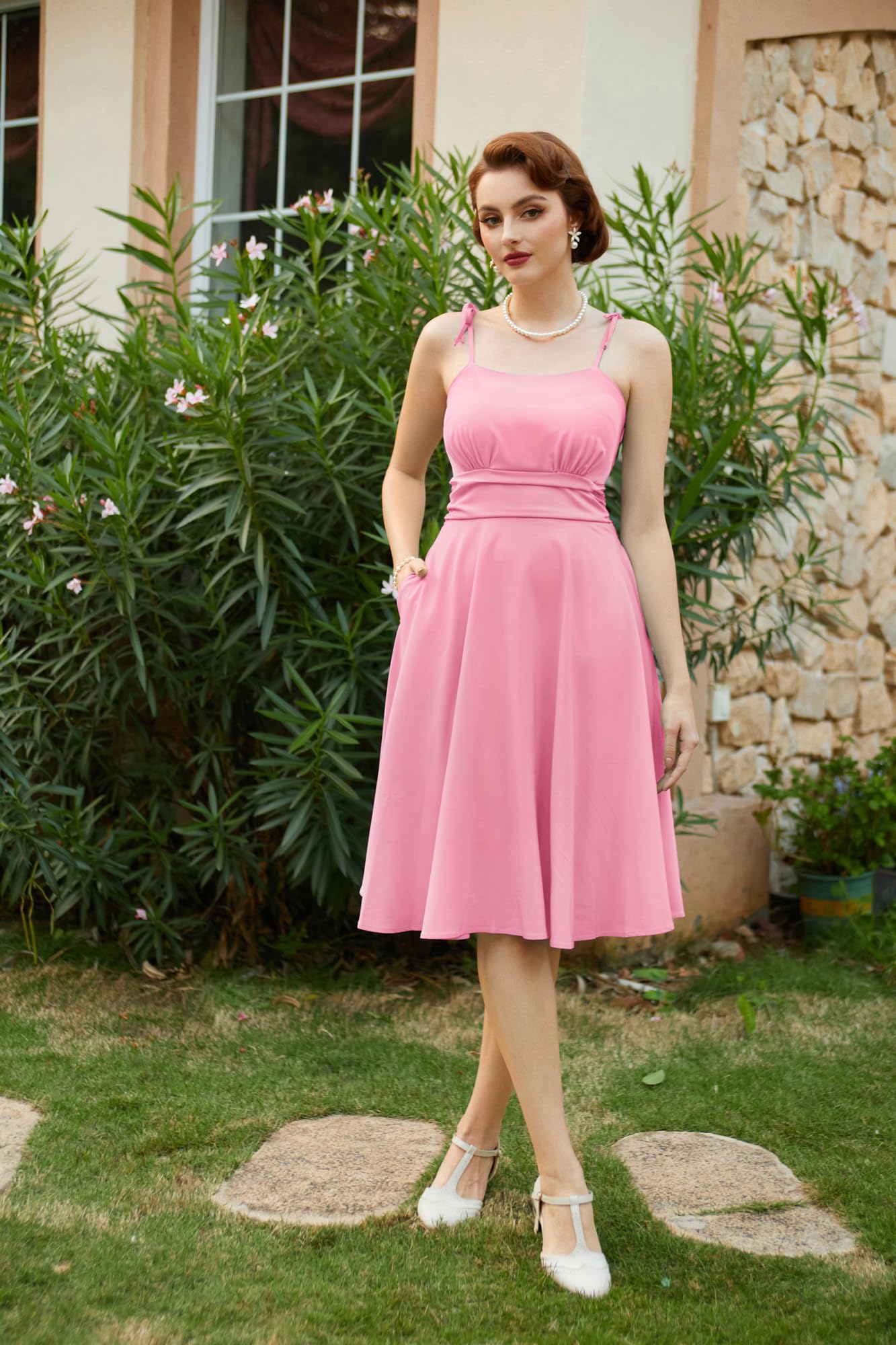 Belle Poque Robe d'été pour femme avec bretelles spaghetti, ligne A, robe de soleil, robe de loisirs avec poches, robe de vacances, robe de plage