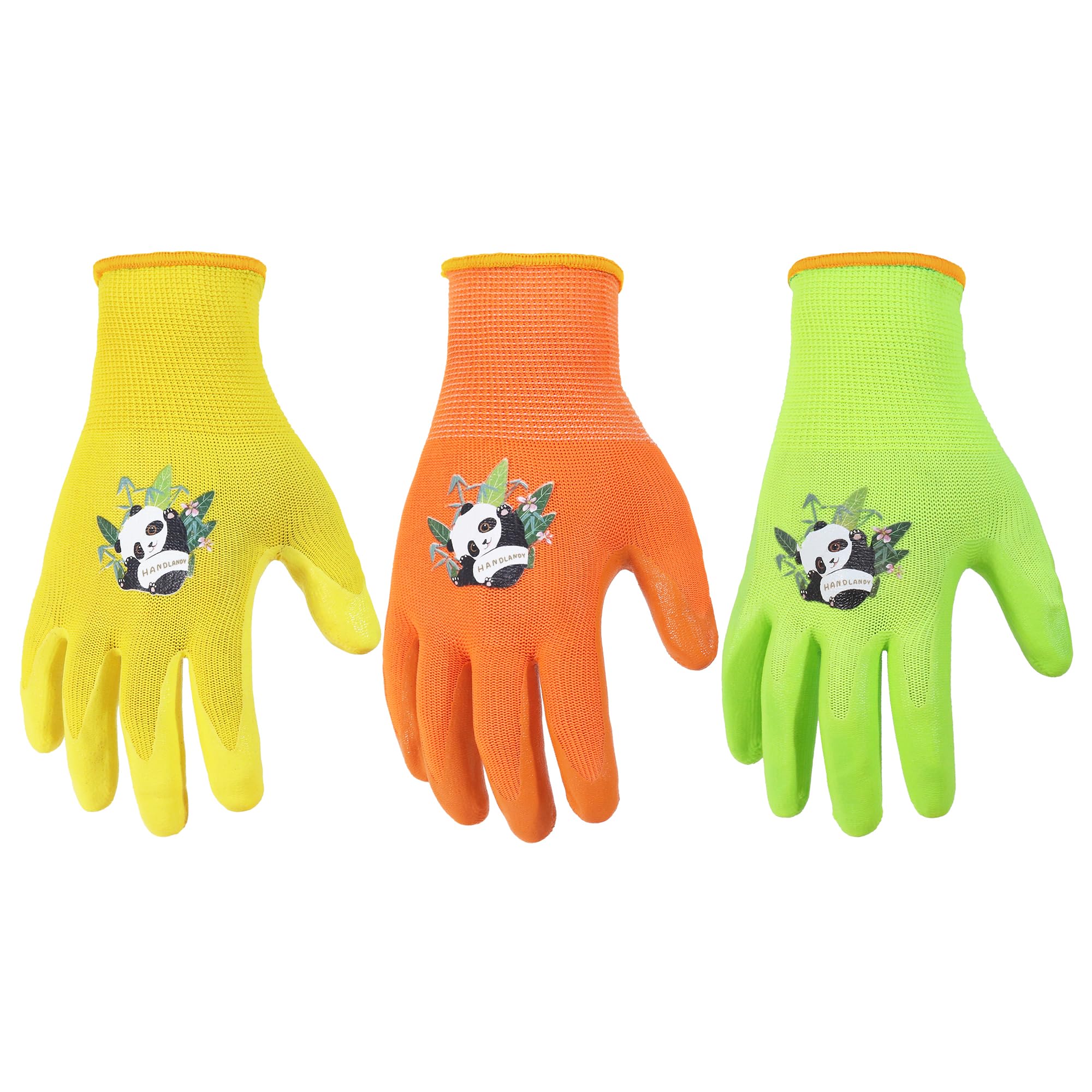 HANDLANDY 3 Pairs Kids Gardening Gloves for Age 2-13, Toddler Children Garden Yard Work Outdoor Playing Gloves, Rubber Coating, for Girls Boys Youth (Size 4)
