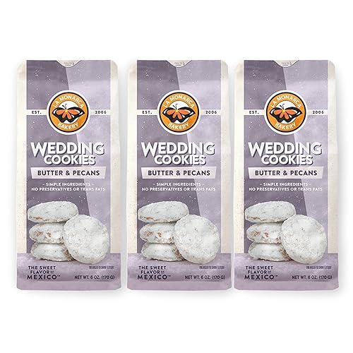 Galletas mexicanas de boda, 6 onzas (paquete de 3), galletas de mantequilla con nueces y polvo con azúcar en polvo por La Monarca Bakery