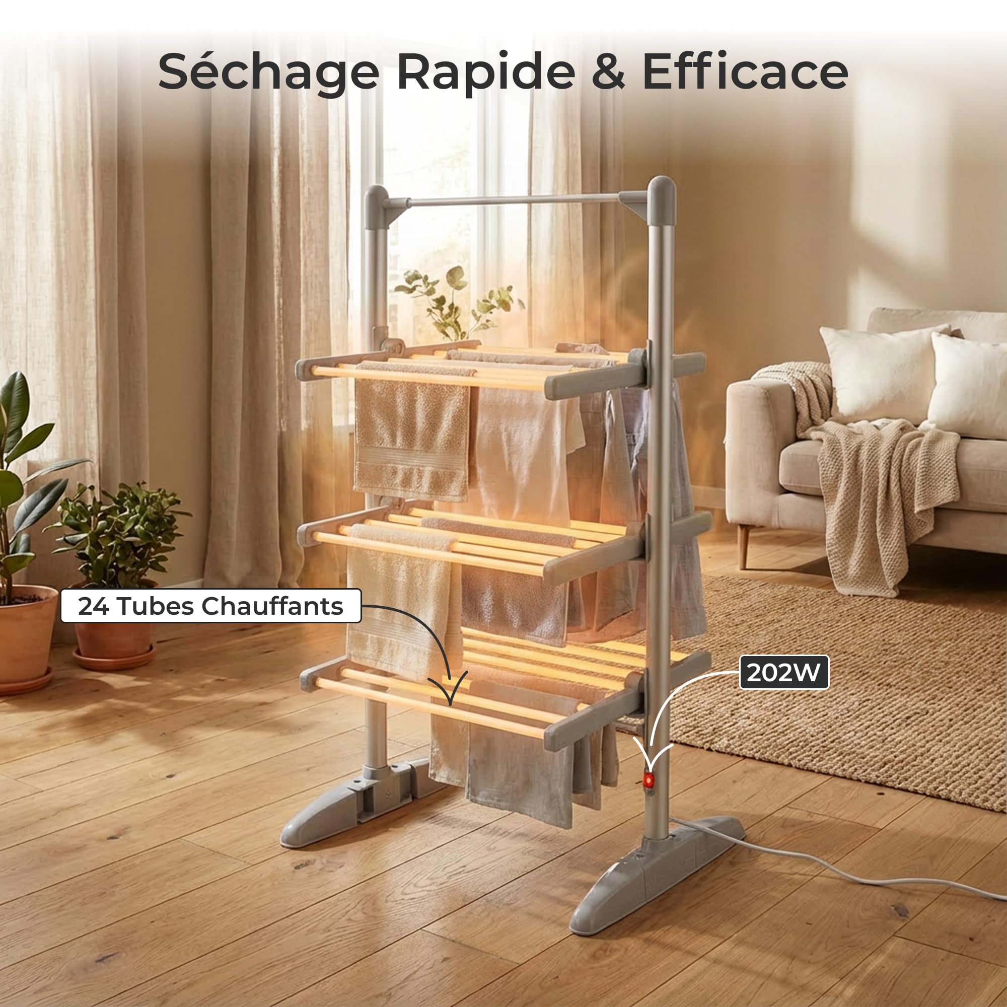 CATAVANA Sèche-Linge électrique Chauffant pour vêtements – Séchage Rapide et Doux pour Jusqu’à 15kg de Linge Idéal pour Séchage en Intérieur - Modèle EV-202