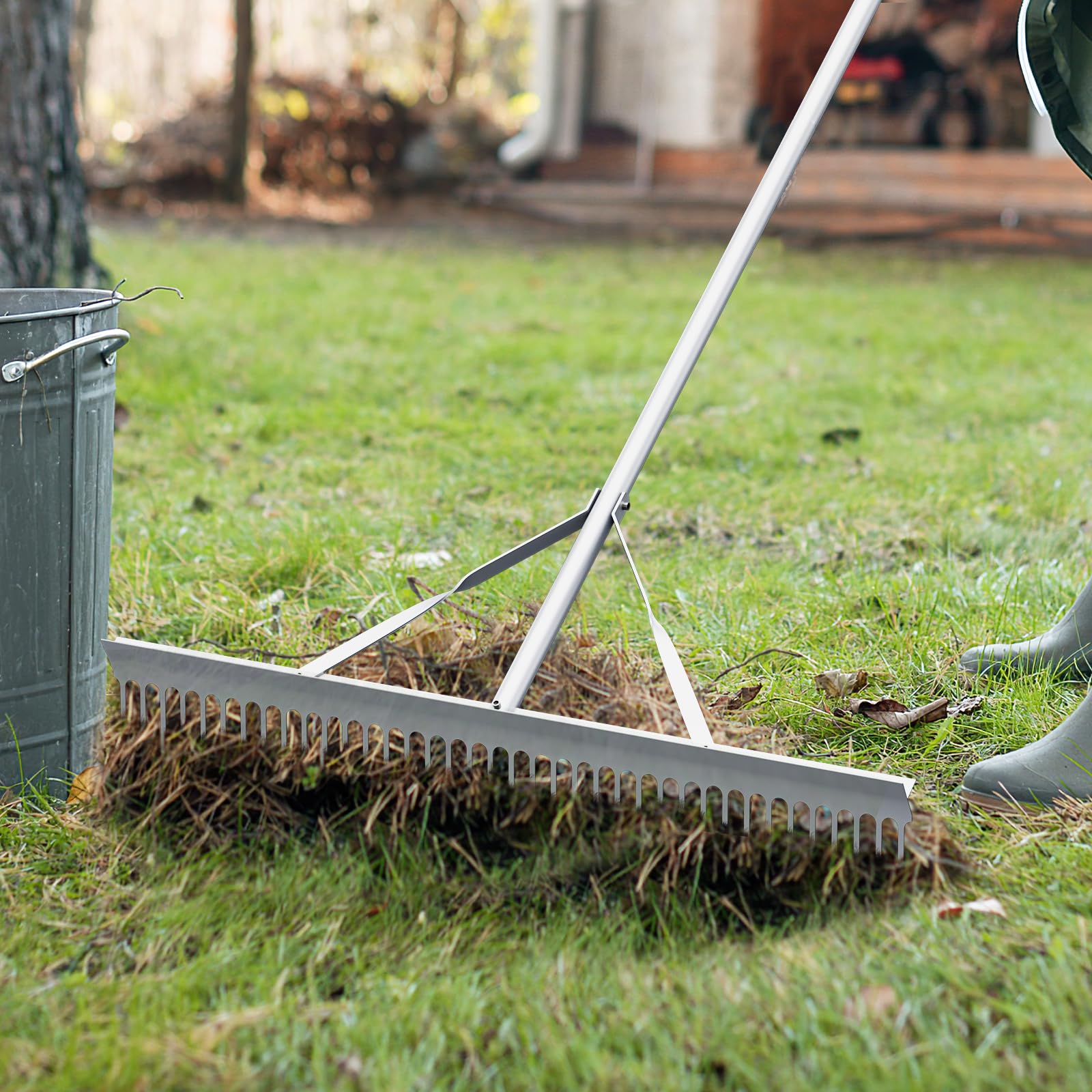 SOARS Rechen Aluminium, Gartenrechen mit 36 Zinken, 91 cm Breite & 174 cm Stiel, Gartenharke Laubrechen Rasenrechen Gartenwerkzeug für Rasenpflege, Landschaftspflege