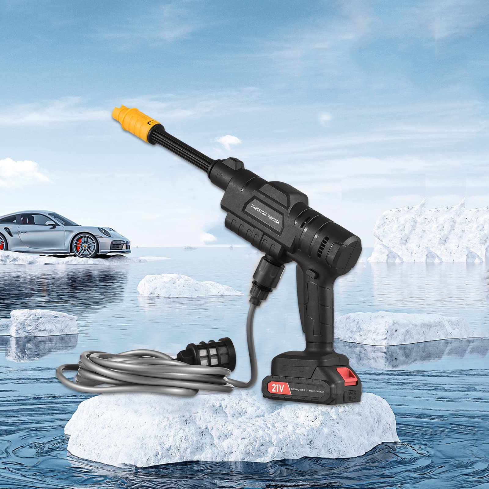 Hidrolimpiadora Alta Presion a Batería Geevorks Limpiadores de Alta Presión para Automóvil con Boquilla Ajustable 21 V Pistola Hidrolimpiadora Portátil para Lavar Coche/Regar Flores/Limpiar Pisos