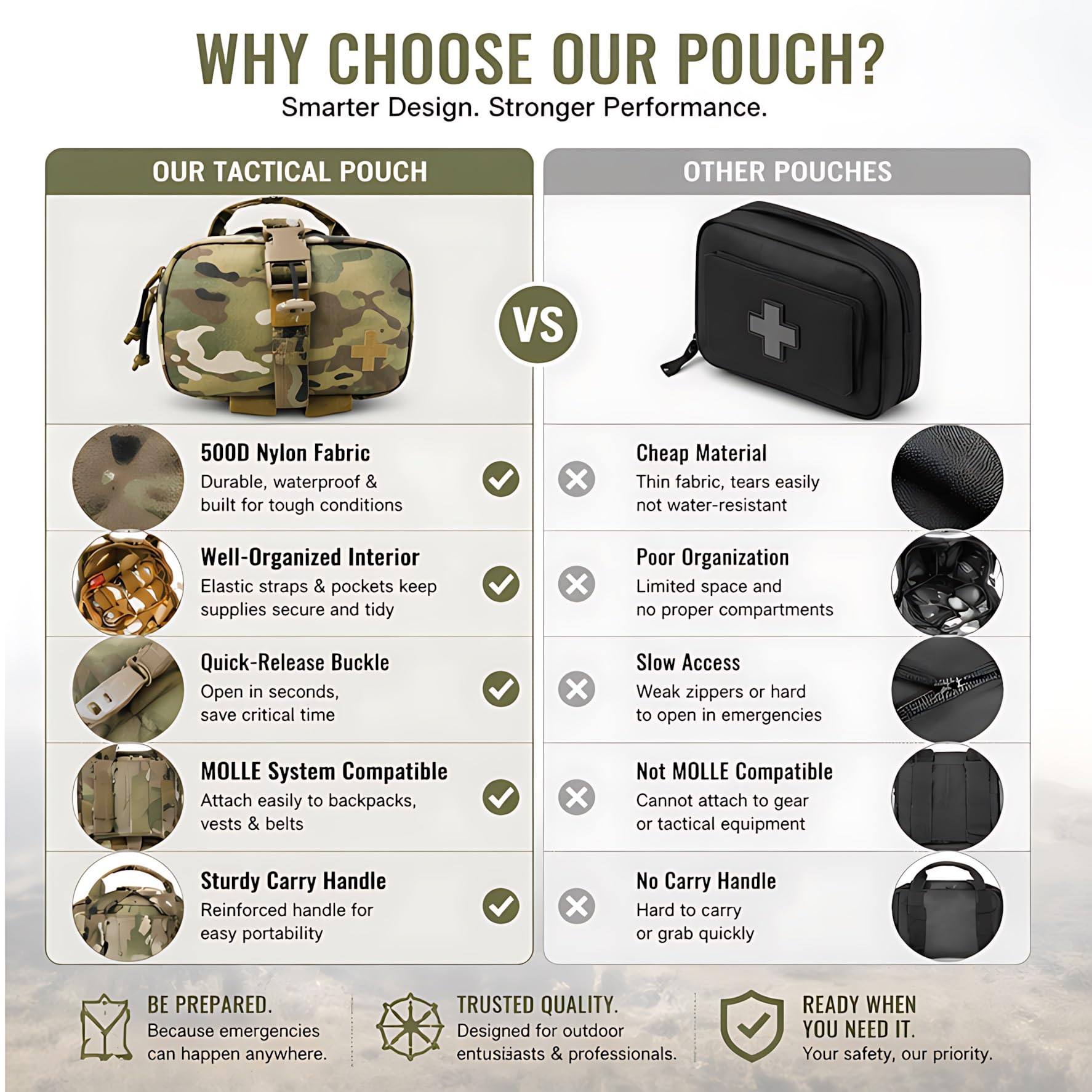 Bolsa Médica Táctica, Bolsa MOLLE IFAK con Hebilla Liberación Rápida, Bolsa Compacta Primeros Auxilios for Senderismo, Camping, Caza Y Supervivencia Al Aire Libre