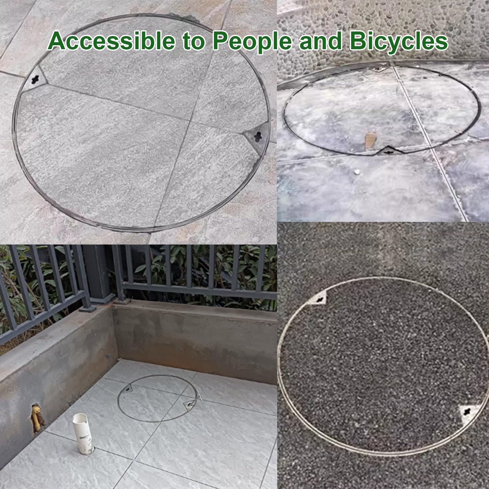 Chiusino Pozzetto Incassato, Coperchi Pozzetti in Acciaio Inossidabile con Telaio, Tombino Rotondo per Fosse Settiche Nascoste per Prato, Cortile, Parco(40 * 40 * 5cm/15.7 * 15.7 * 2in)