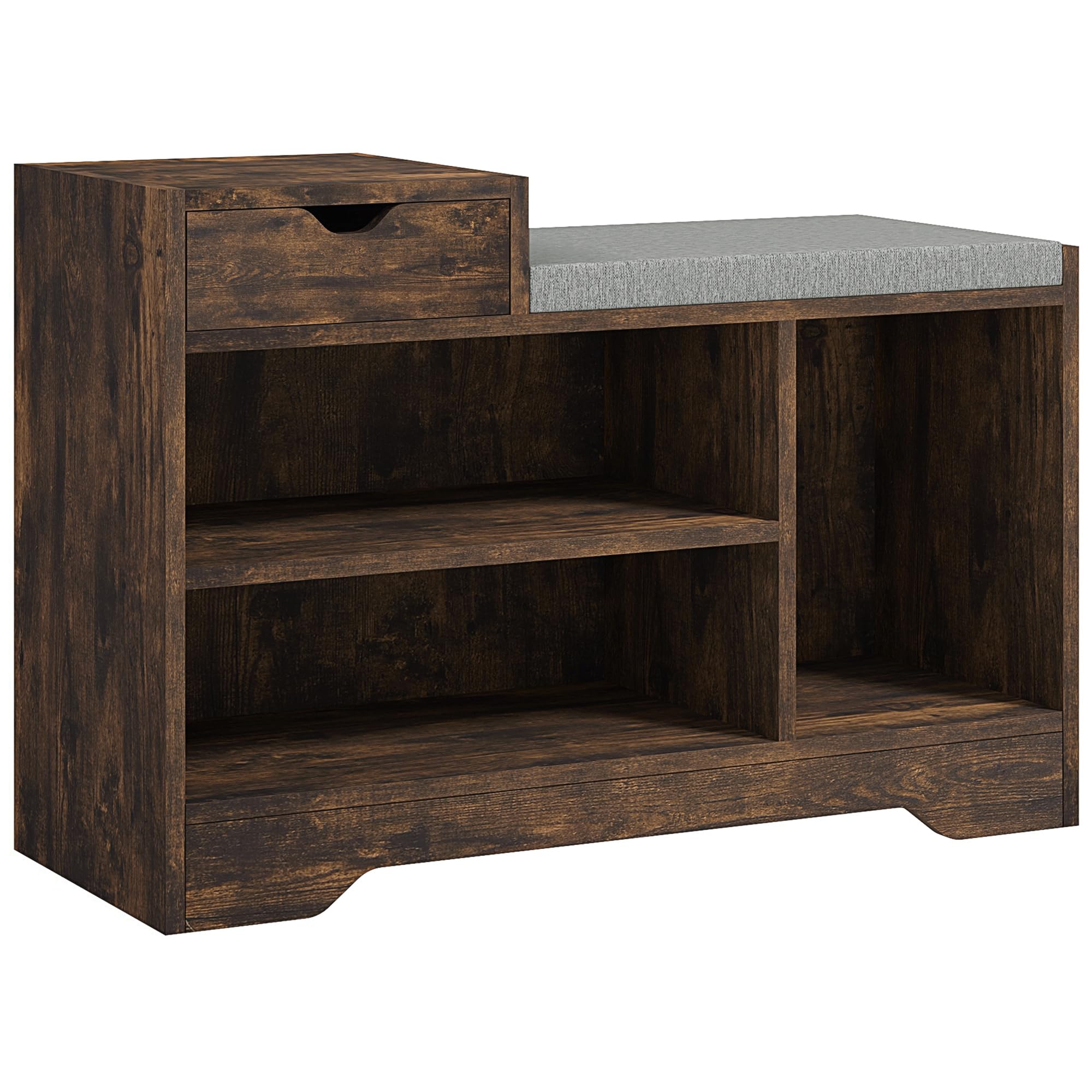 HOMCOM Upholstered Shoe Bench - Entryway Storage Drawer Open Shelf - Brown