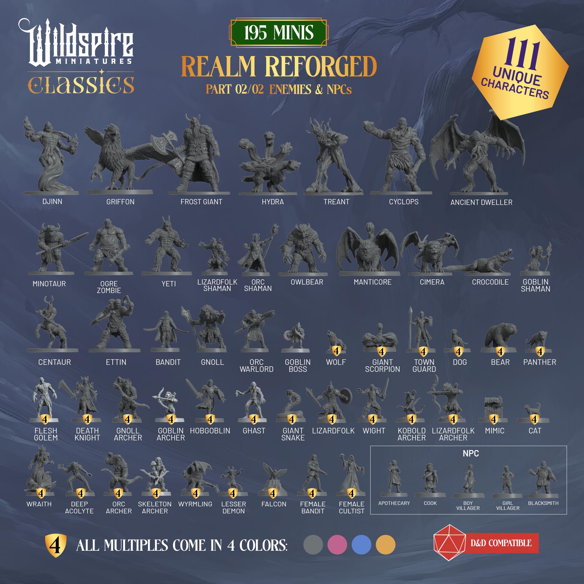 Il Set del Regno - 195 miniature - Eroi, Mostri, Personaggi NPC per Miniature DND Bulk I 28mm Dungeon Dragons D&D Miniature I DND Minis D&D Figure I Pathfinder, Daggerheart, Realm Reforged