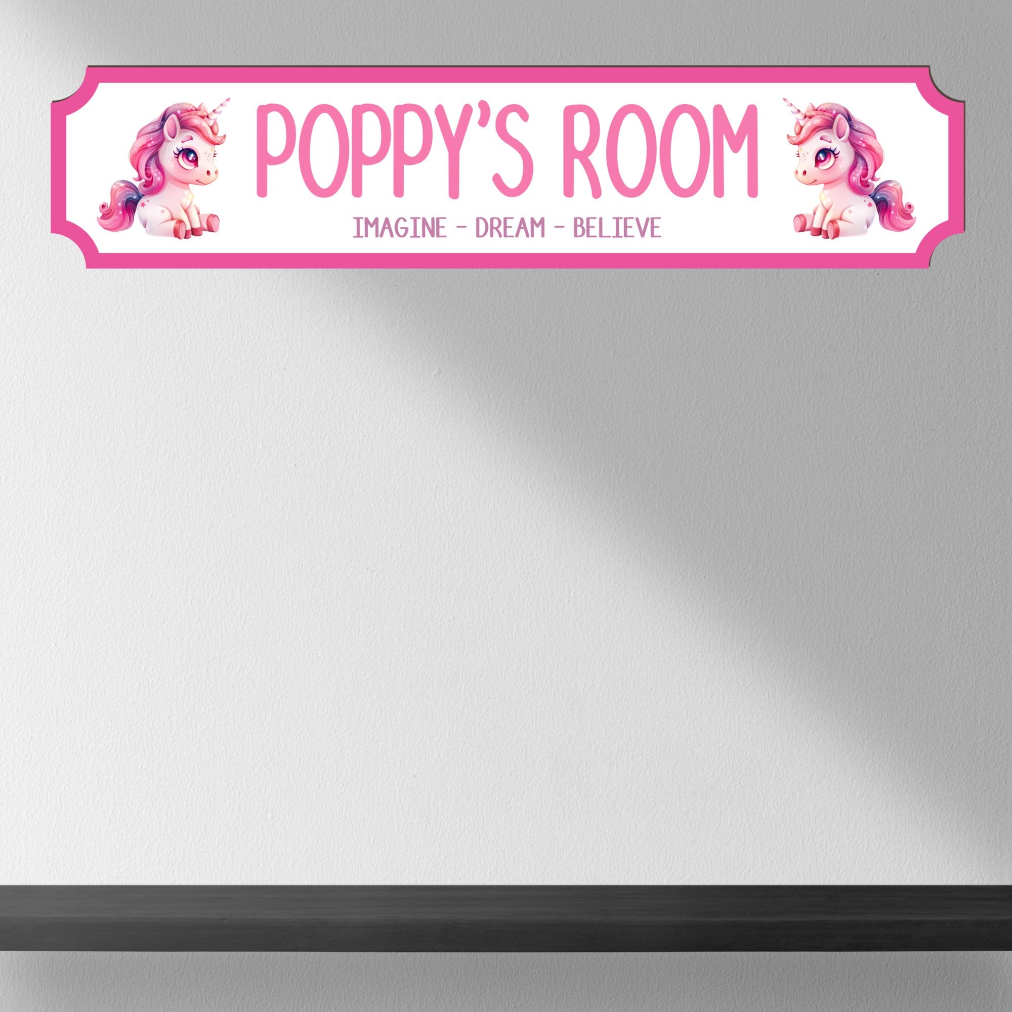 Personalised STREET SIGN Room Plaque - Custom Girls Room Sign Gift for Kids, Ballet, Dinosaur, Gaming, Mermaid, Princess, Rainbow, Unicorn Decor (Unicorn, MDF Wood - Extra Large 590mm x 130mm)