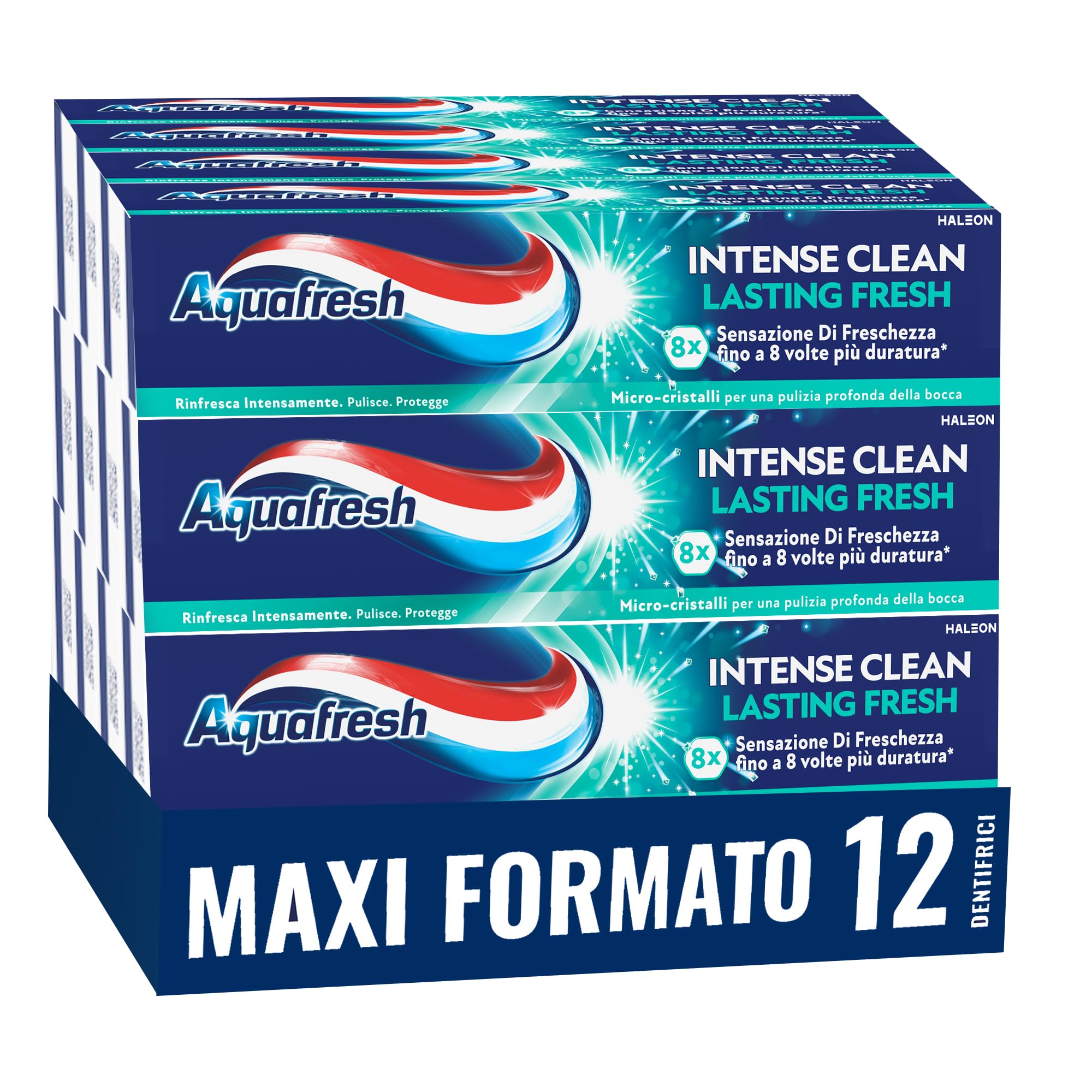 Aquafresh Intense Clean Lasting Fresh Dentifricio, Menta Fresca, 12x75 ml