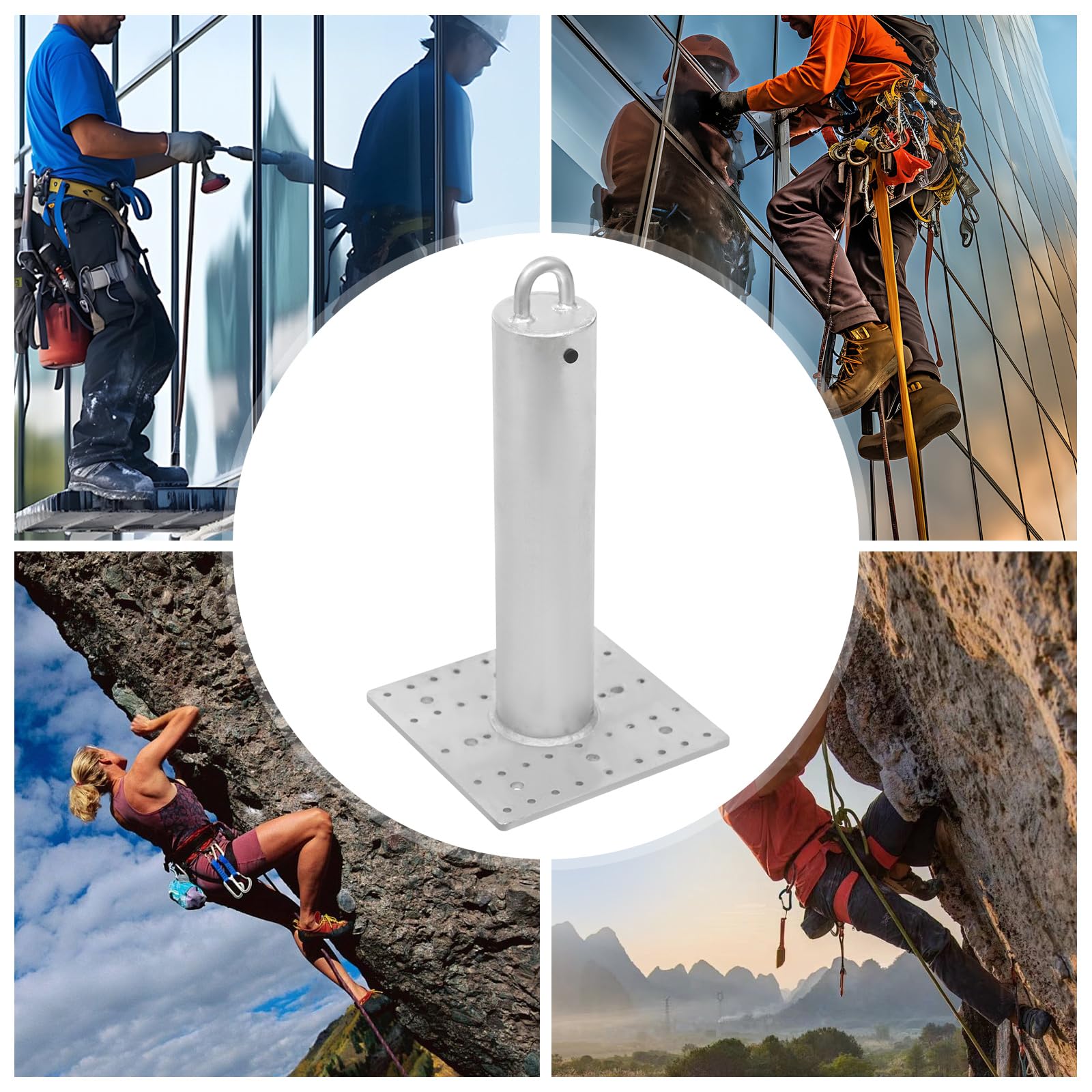 Anclaje de techo de 2268 kg con resistencia a la rotura de 2,2 toneladas, carga de rotura, punto de tope galvanizado en caliente, 46 cm, para sistemas de protección contra caídas para exteriores