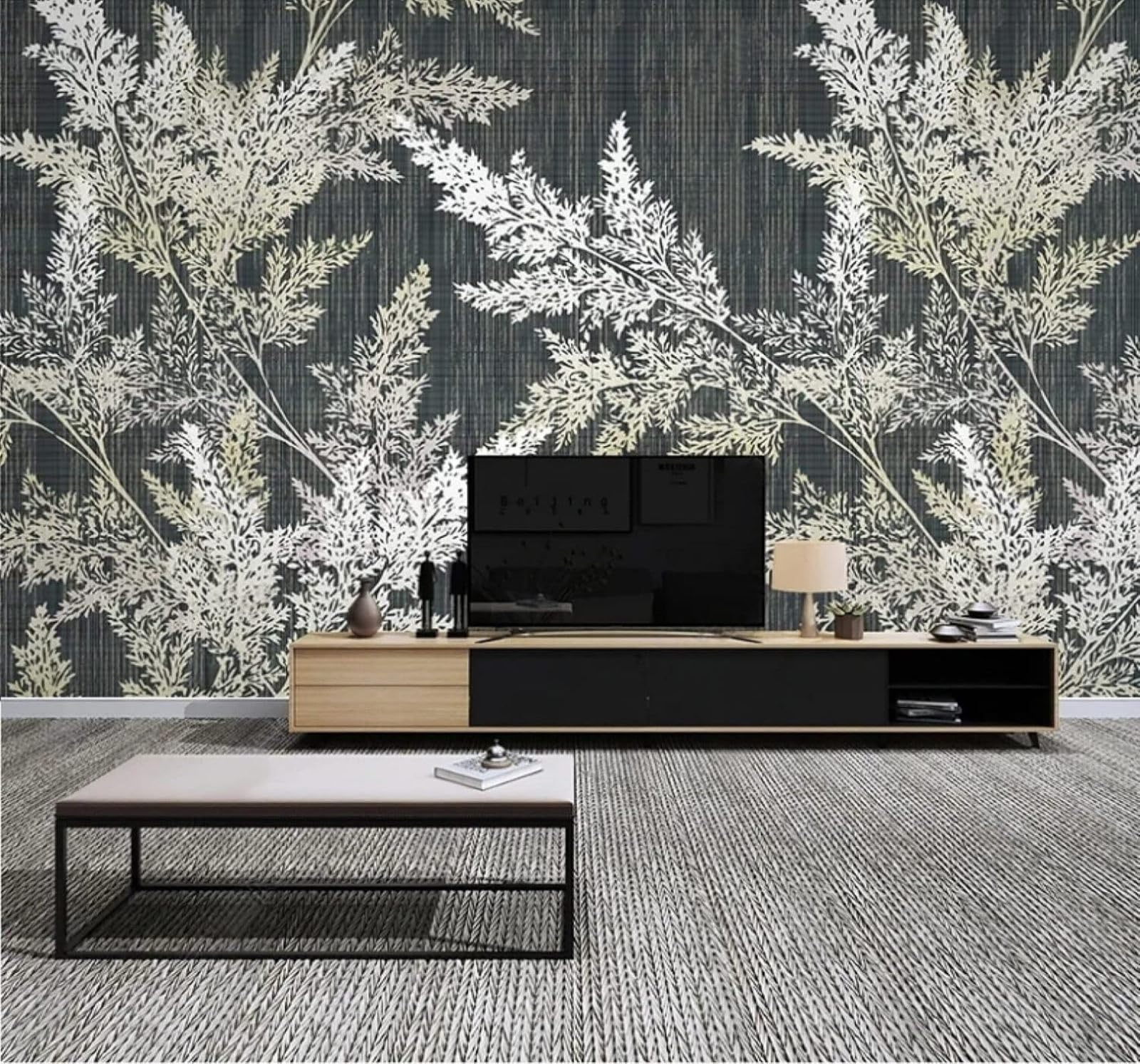 XLMING Retro Three Dimensional Hand Drawn Plants Leaves 3D Wallpaper Luxury Silk Study Dining Feature Sofa Grey Bedroom Living Room Tv Decorative Wall-430cm×300cm