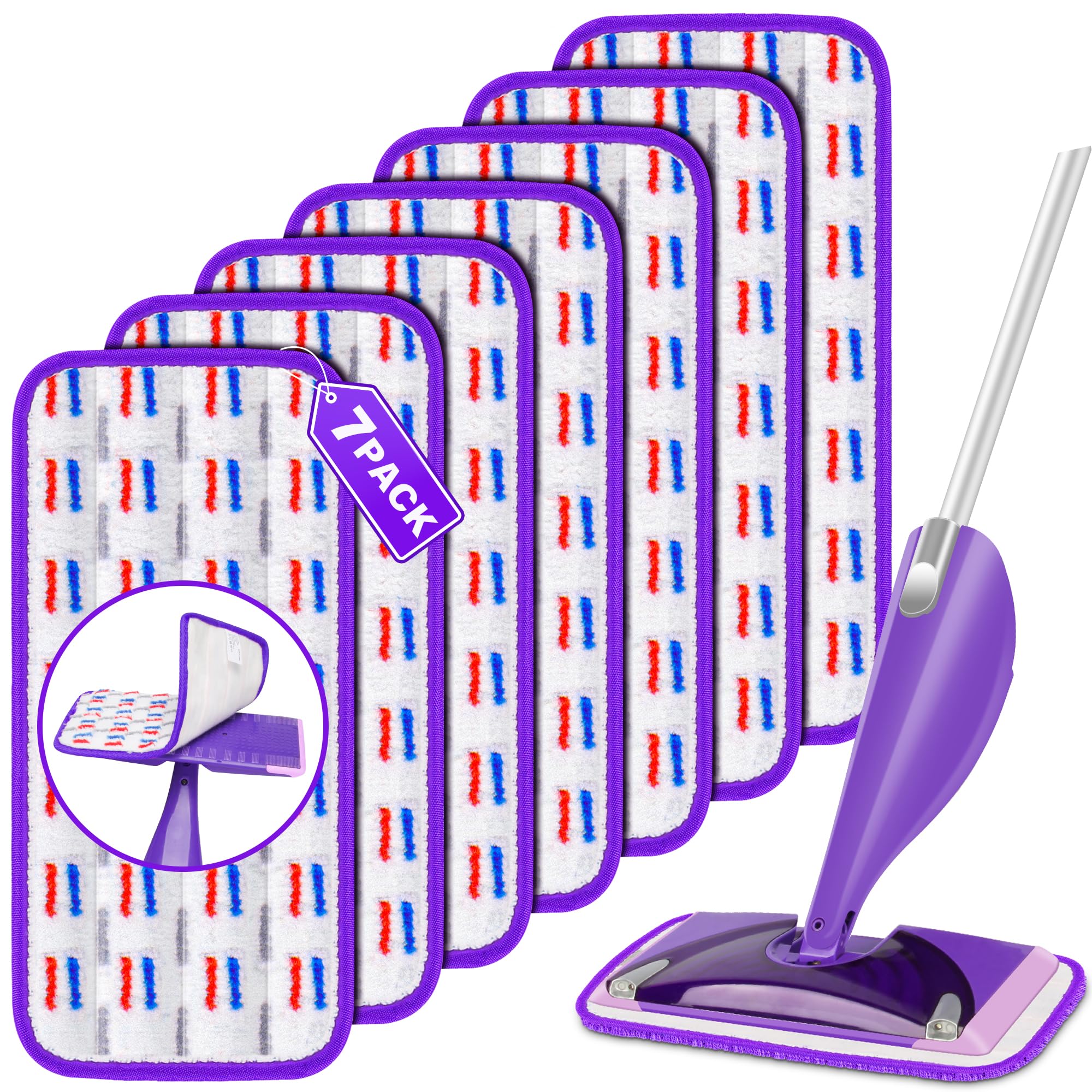 7 Pack Reusable Mop Pads for Swiffer WetJet, Wet Pads Refill for Swiffer Wet Jet, Microfiber Mop Pads Machine Washable Wet Dry Pads Refill for Laminate, Hardwoods, Vinyl, Marble, Stone and Glass