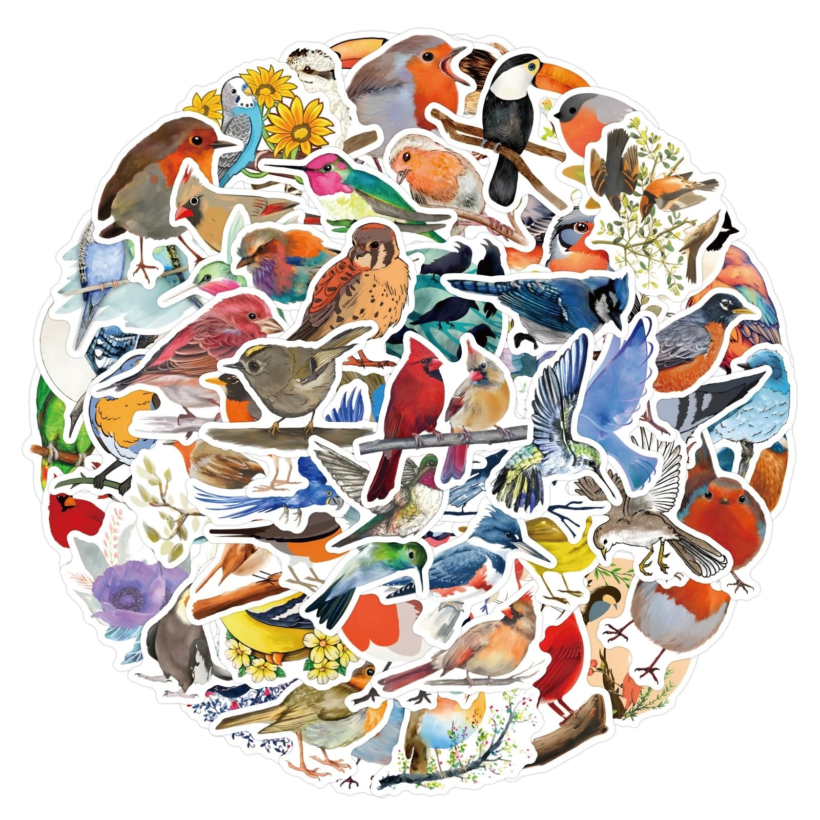 100 Pcs Kawaii Bird Stickers for Water Bottle Waterproof Sticker for Laptop Skateboard Phone Car Decals for Teens Adults for Party Favors Supplies Decor (Watercolor Birds Stickers)