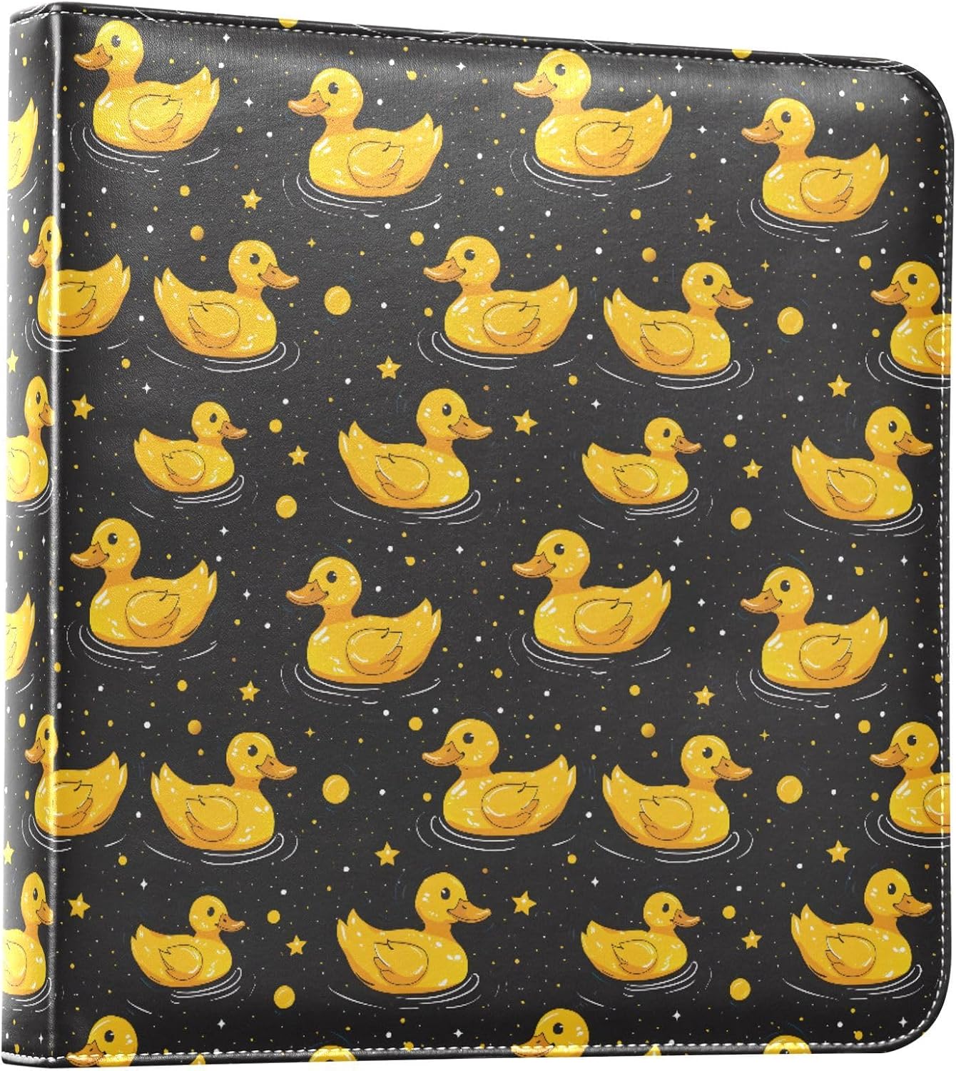 JIPONI Yellow Ducks on Black Background Large Photo Album, DIY Leather Cover Scrapbook Albums for 4x6 5x7 6x8 Pictures, Self Adhesive Memory Book for Wedding, Baby, Family