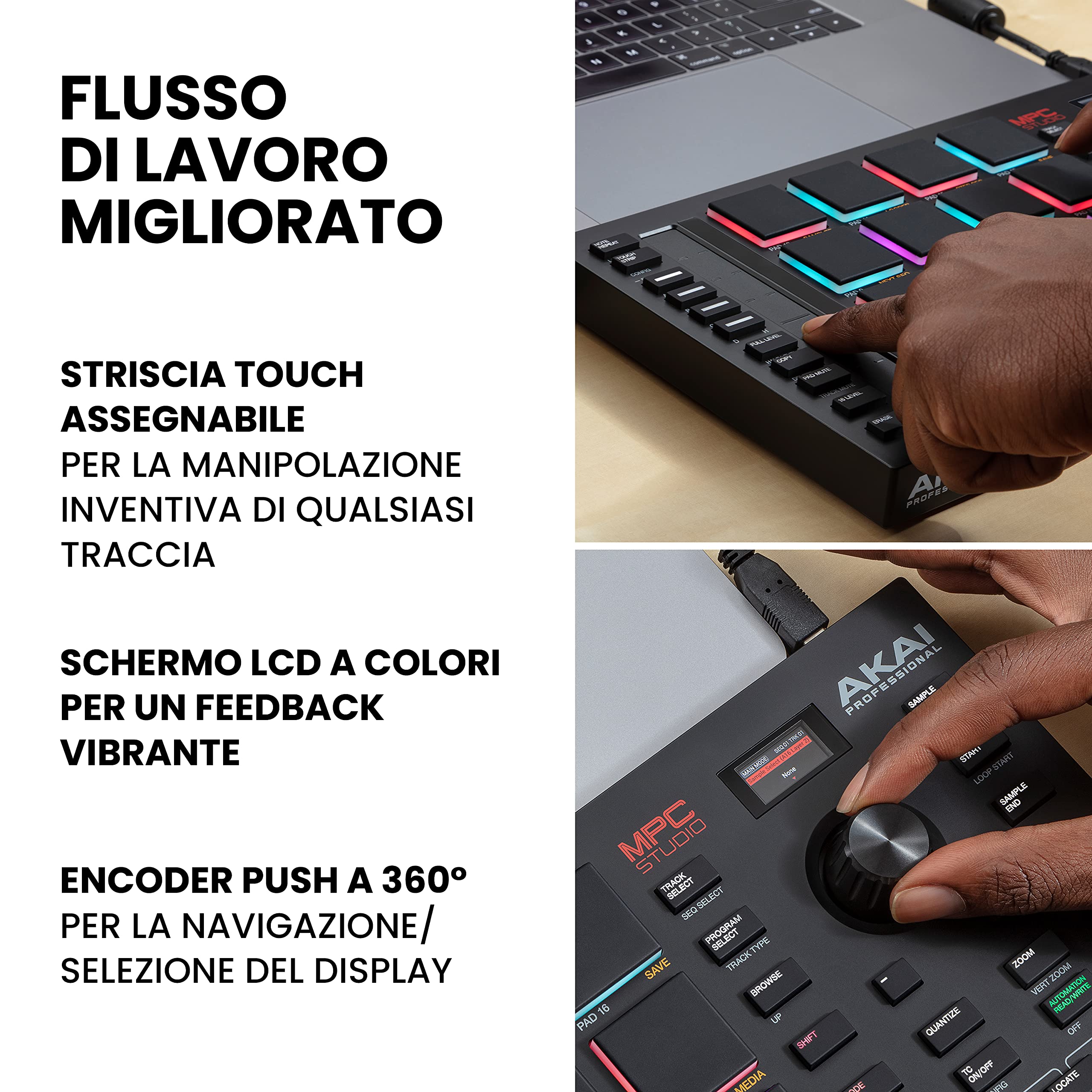 Akai Professional MPC Studio - Controller MIDI Beat Maker con 16 pad RGB sensibili alla velocità, software MPC, Touch Strip assegnabile e display LCD