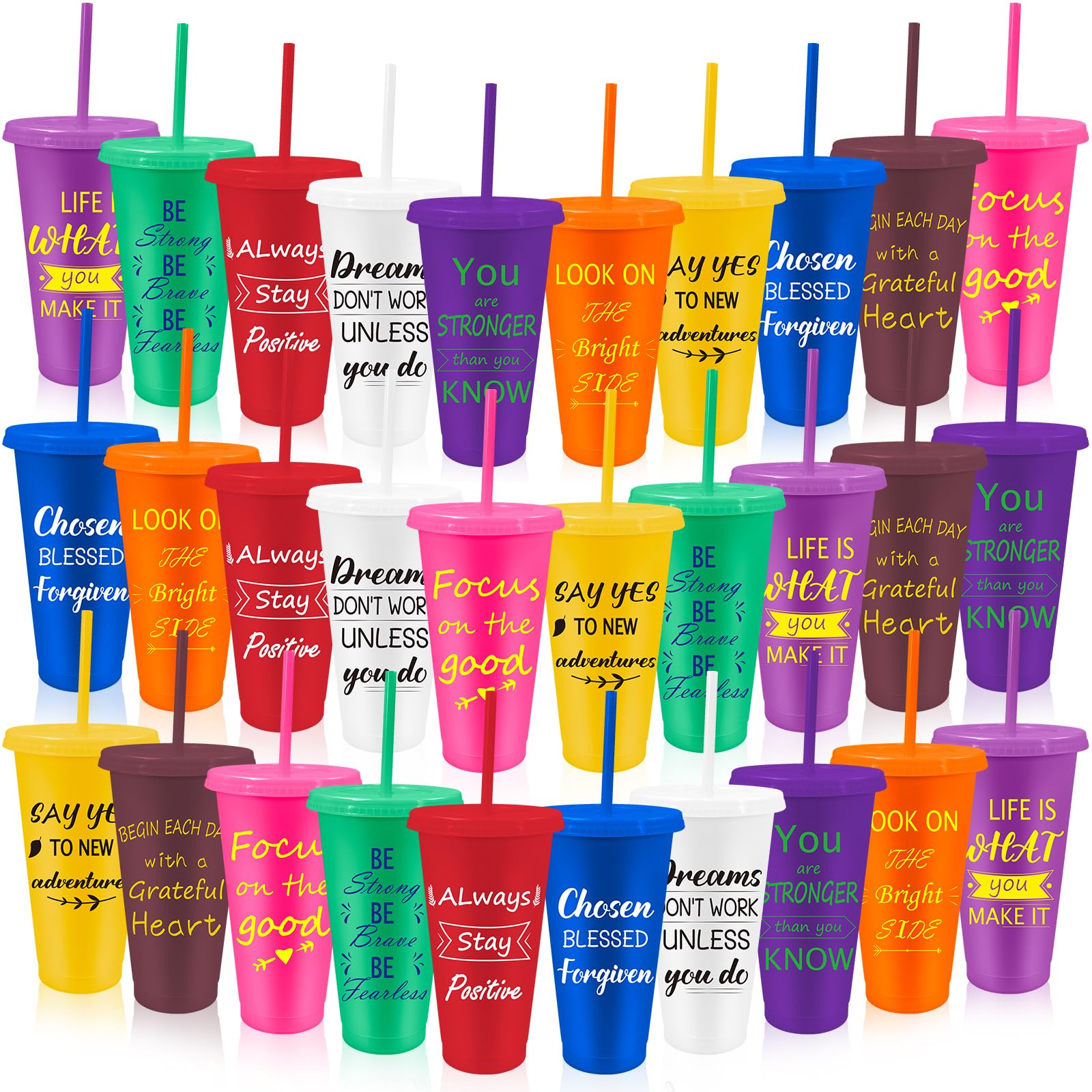 30 Pcs 24oz Inspirational Appreciation Gifts Cups Bulk for Teachers Women Men Employee, Motivational Positive Encouragement Team Gifts for Volunteer Staff Coworker Students (Bright Color)