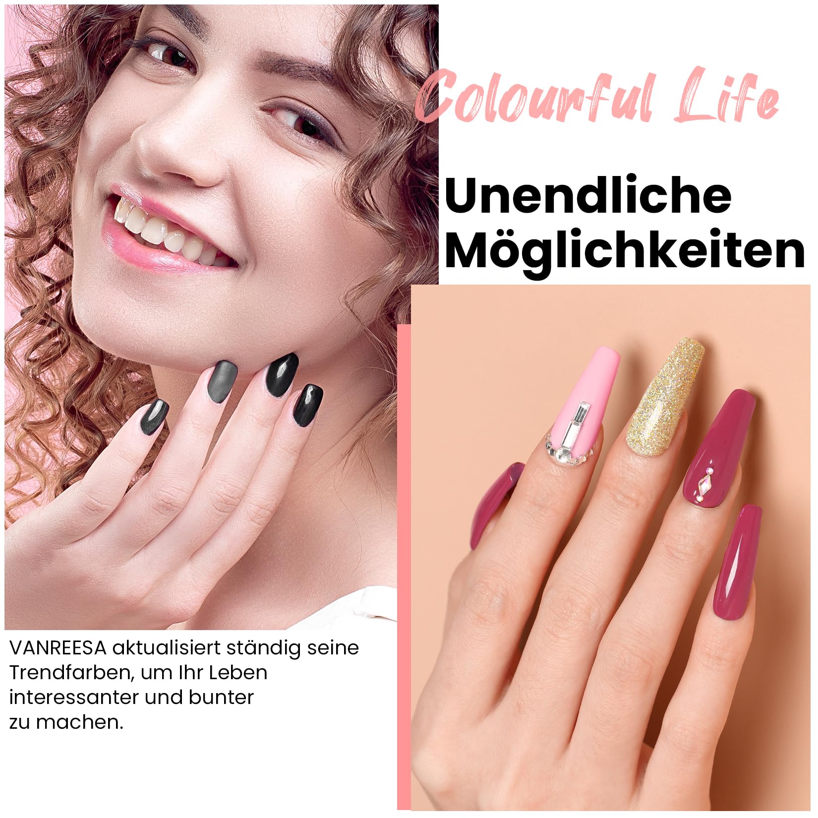 VANREESA U V Nagellack Set, 50 Stück Gel Nagellack Set mit Unterlack und Überlack 45 Farben Gelnägel Starterset Rosa Lila Schwarz Maniküre Kit Soak off Gel Nail Polish Geschenk für Frauen