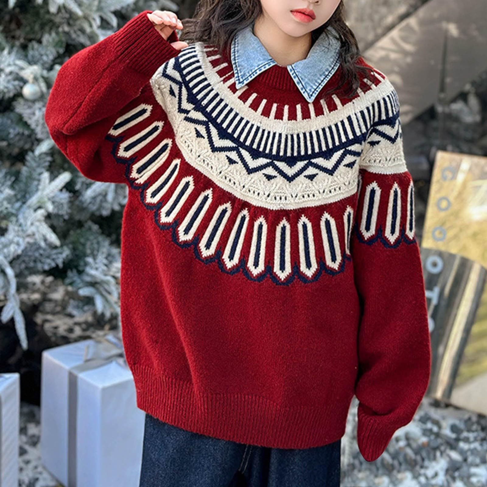 Weihnachtspullover Kinder Mädchen Christmas Sweater Weihnachtspulli Kleinkind Weihnachten Strickpullover Weihnachts Sweatshirt Winter Gestrickte Pullover Strick Pulli Weihnachtsoutfit 1-10 Jahre