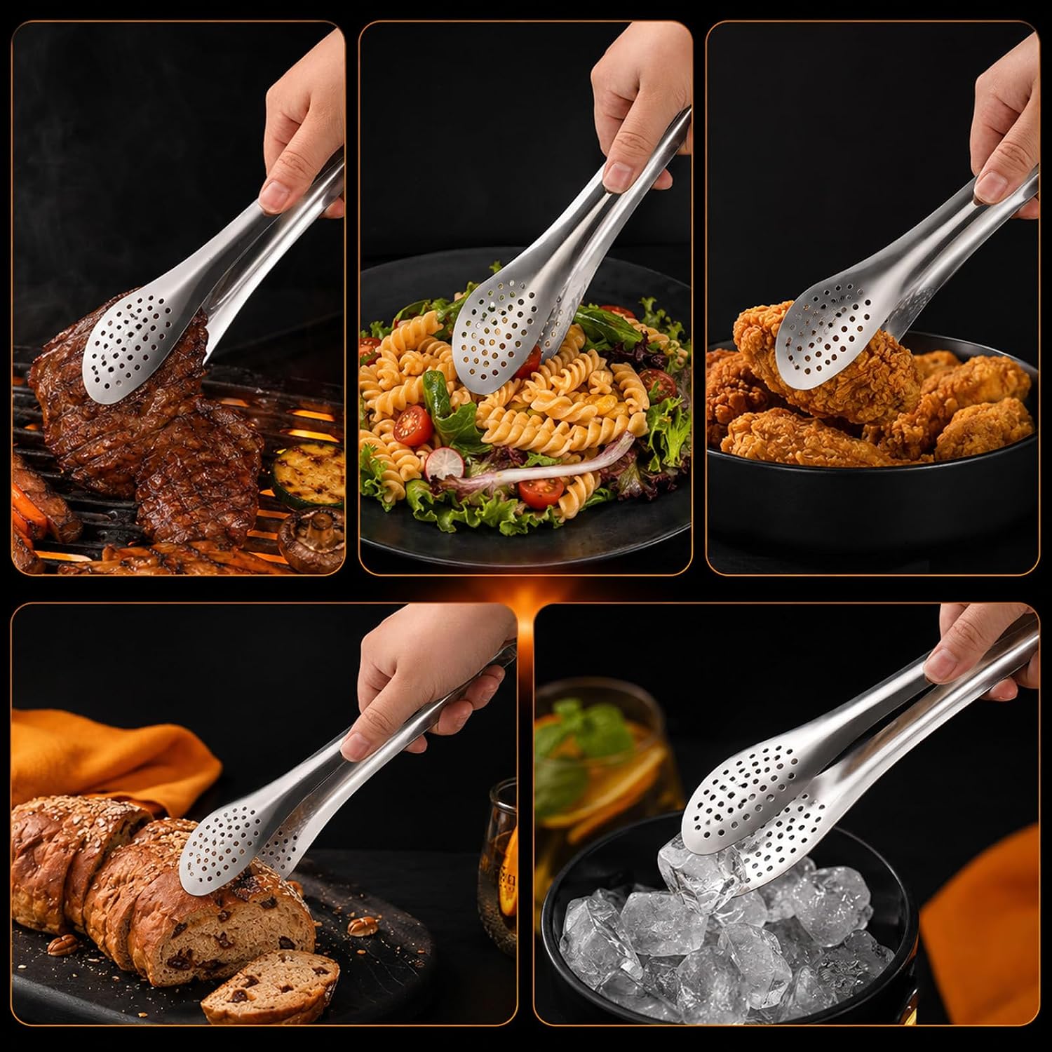 2PCS Stainless Steel Food Serving Tongs, Salad Tongs (9.6 Inch)