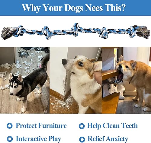 Miniatura 4 de Juguetes para Perros Masticadores Agresivos, Juguetes de Cuerda Resistentes para Perros Grandes y Medianos, Cuerda de Algodón Indestructible de 3