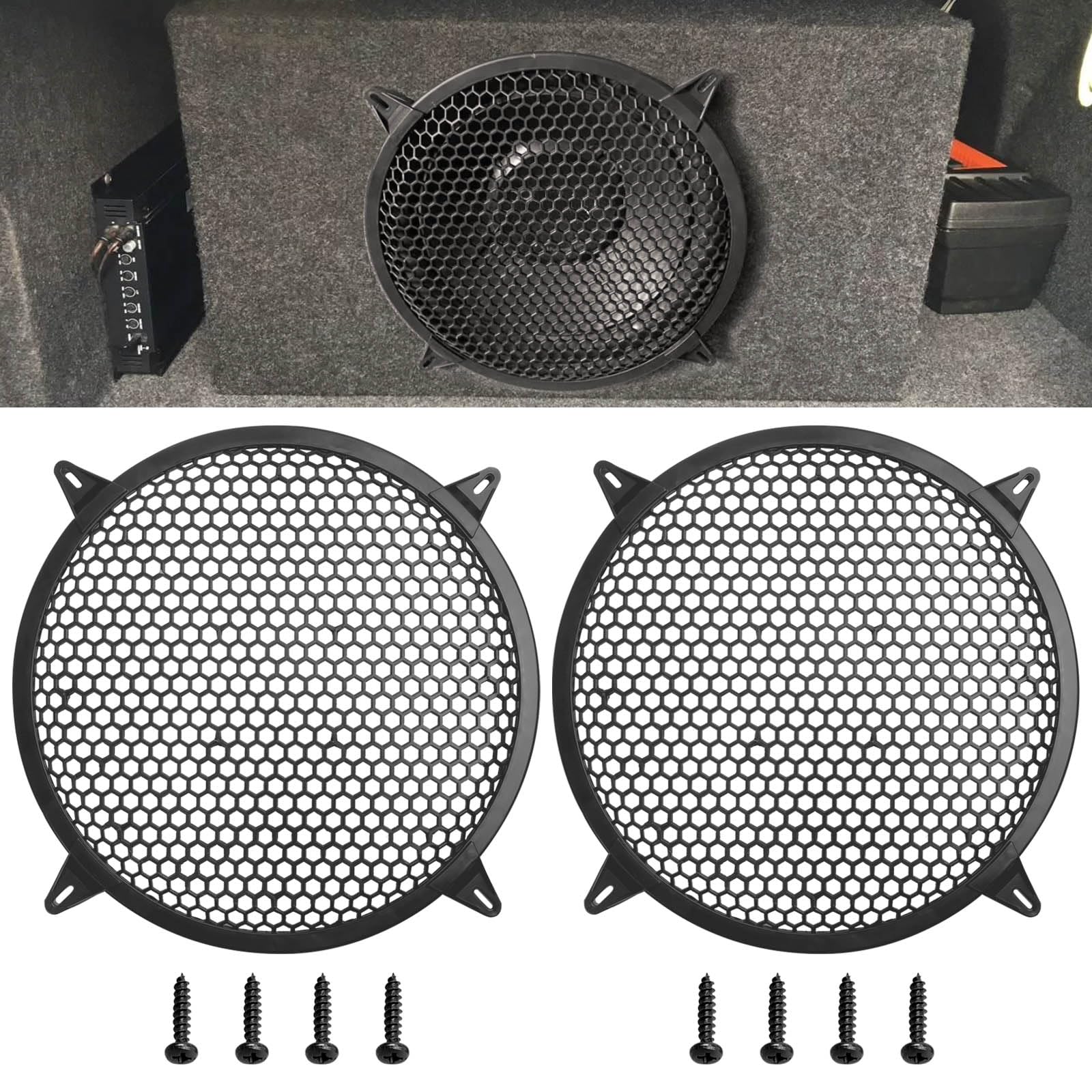 Tongze 12 Inches Speaker Grill Cover: Plastic Honeycomb Hole Subwoofer Grill Cover Protector, Car Audio Speaker Grill Cover,(Pack of 2)