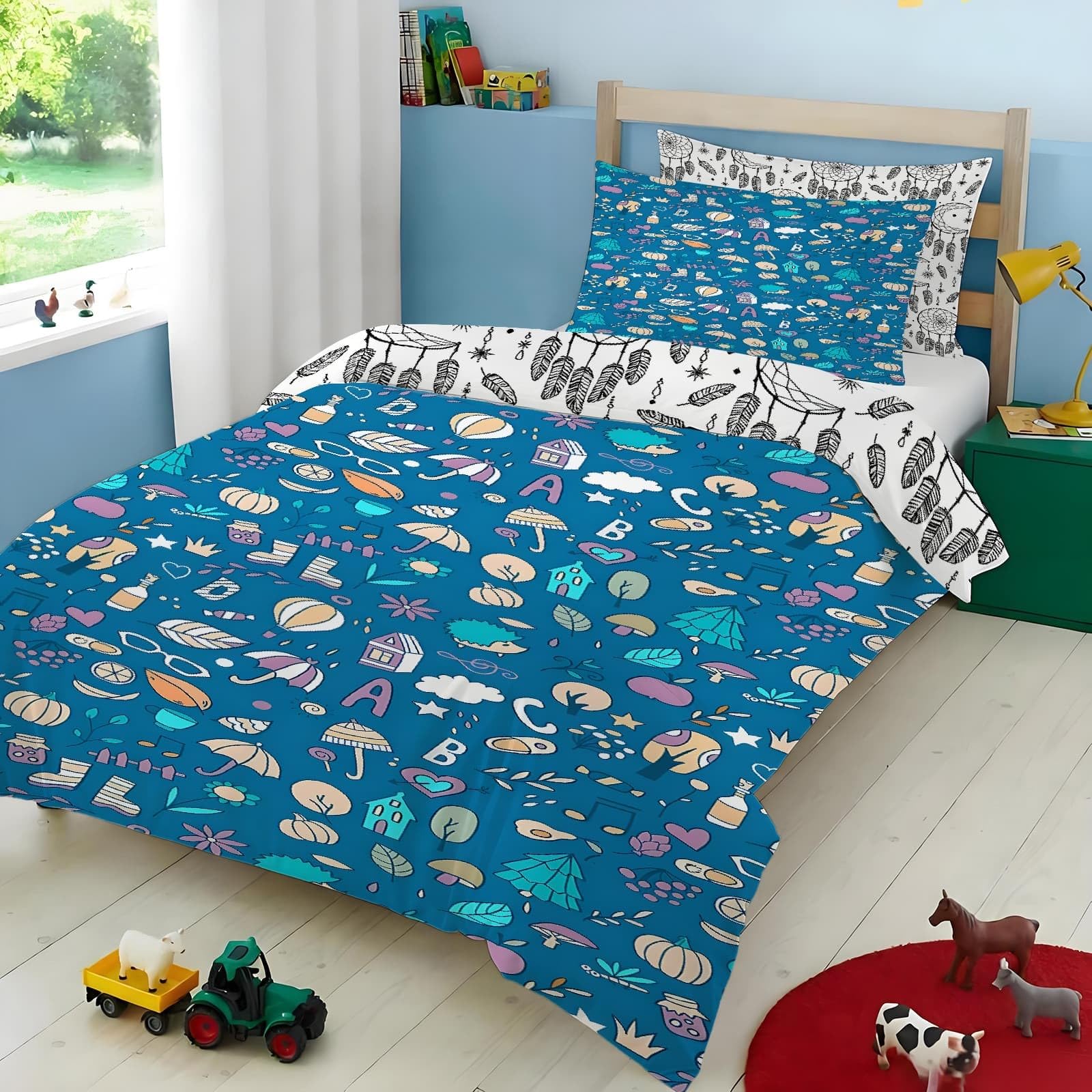Housse de couette 200x200 cm avec fermeture éclair et taies 65x65 cartoon