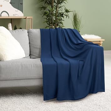 Utopia Bedding Knit Blanket Queen Size (90x90 Inches, Navy) Soft Lightweight Jersey Breathable Sweatshirt Blanket for Bed,Couch & Sofa