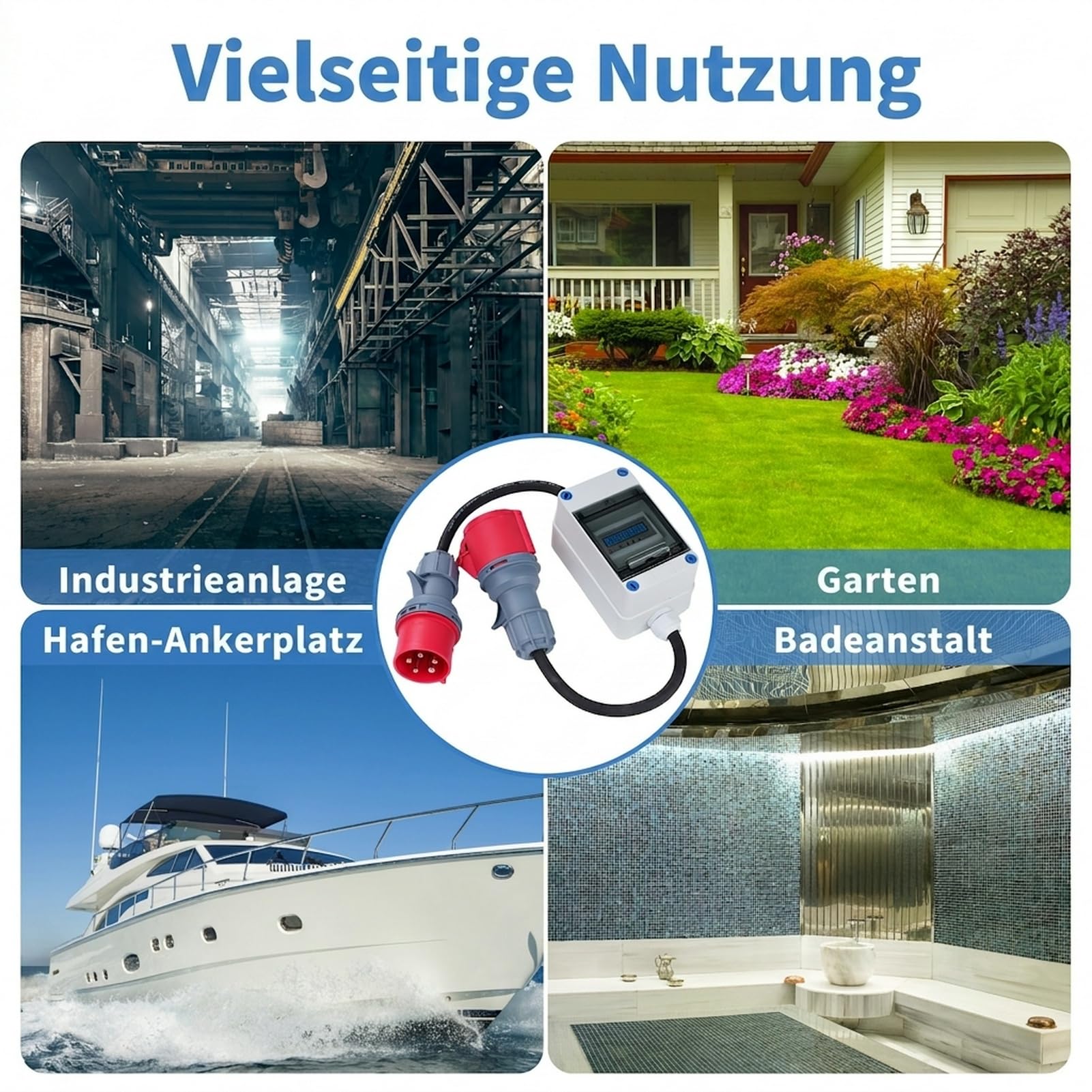 3 Phasen Mobiler Digitaler Stromzähler 16A 400V Mobile Meter CEE-Stecker 3 Phasen Mobiler Digitalzähler 5 * 2,5mm² mit Reset 2m Kabel IP44 Steckdosenadapter Zähler (H07RN-F HR-03X)