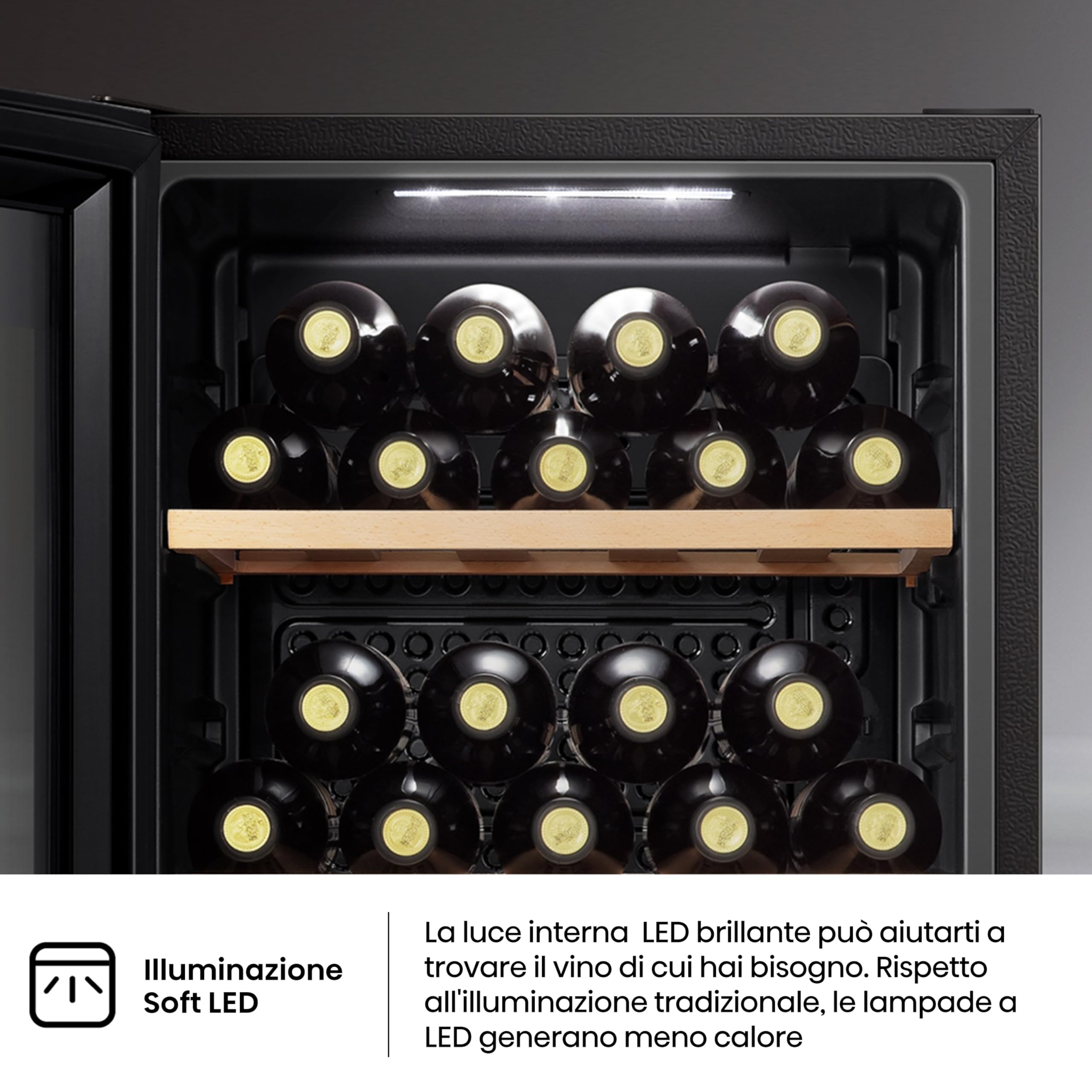 Hisense MWC4894GF - Cantina vino 30 bottiglie, Monotemperatura, Vetri anti UV, ripiani in legno, Display Touch, Illuminazione Led