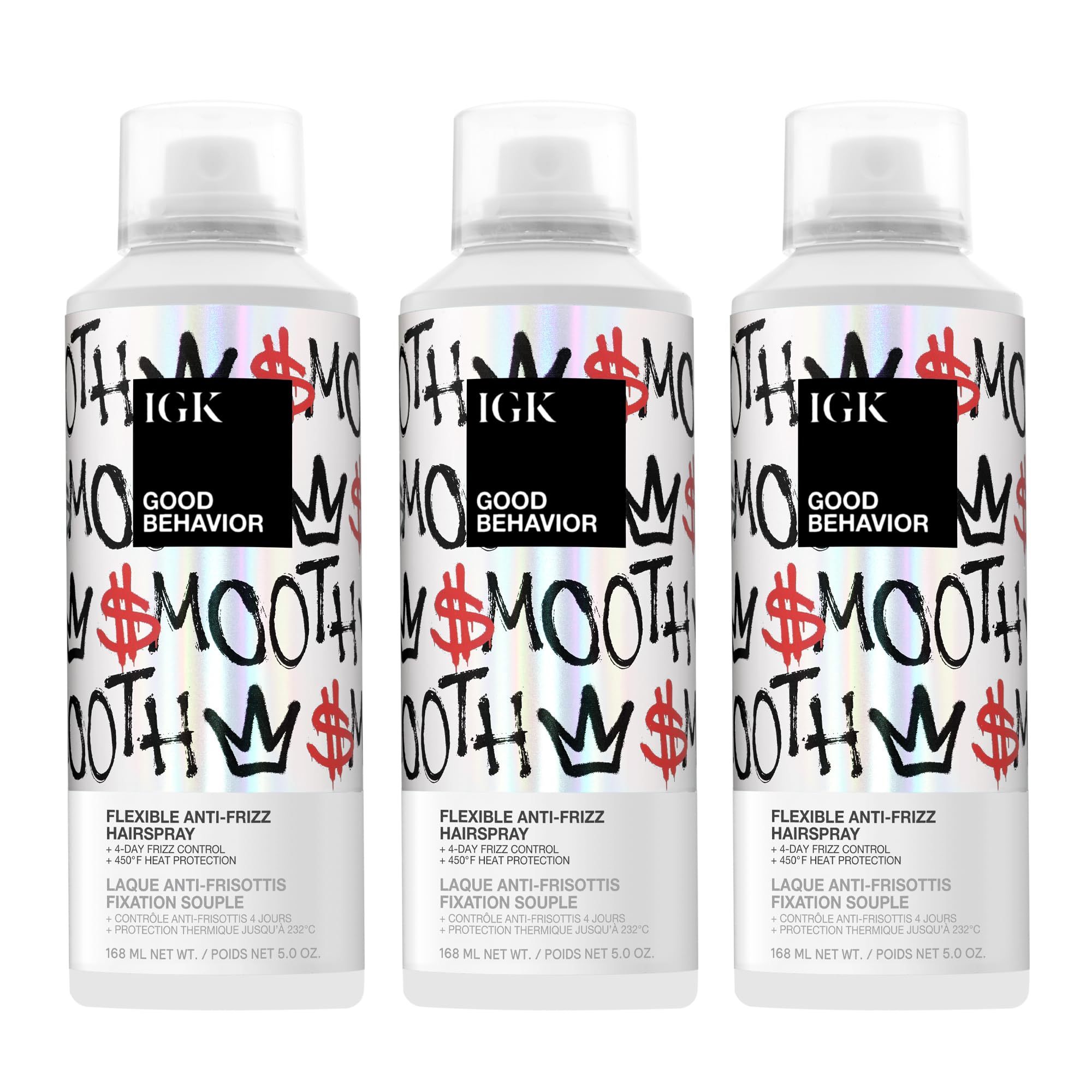 IGK Good Behavior Flexible Hairspray 3 pack – Medium Hold Hairspray with 4-Day Frizz Control & 450°F Heat Protection – Vegan & Cruelty-Free