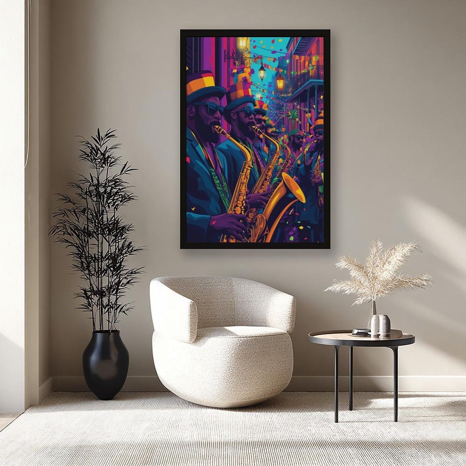 LXWNZE Mardi Gras Jazz Band Art, New Orleans Music Festival Canvas Poster Decorazione Camera da Letto Paesaggio Ufficio Camera Decorazione Regalo 40,6 cm L x 61 cm W