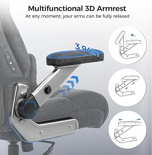 Miniatura 8 de Silla de oficina ejecutiva grande y alta de gran tamaño, asiento de 23.62 pulgadas de ancho, silla de oficina de masaje y calor con amasamiento 3D