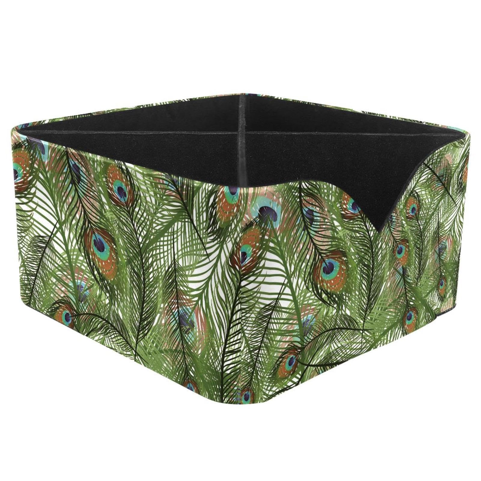 KengjuTesu Peacock Bird Feather Desktop Organizer Pen Holder, Rectangular Pencil Cup for Office, Study and Makeup Stations