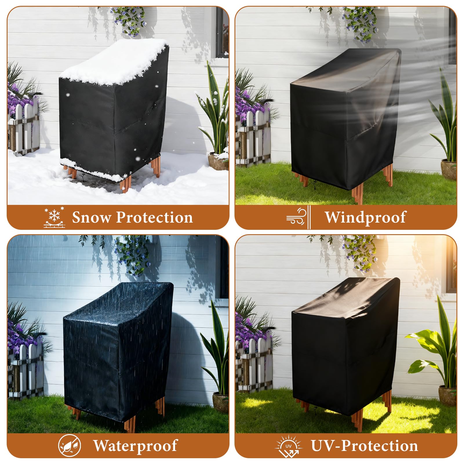 2 Coprisedie Da Esterno Impermeabili 65x65x70/120 Cm | Tessuto Oxford 210D | Anti-UV E Antivento