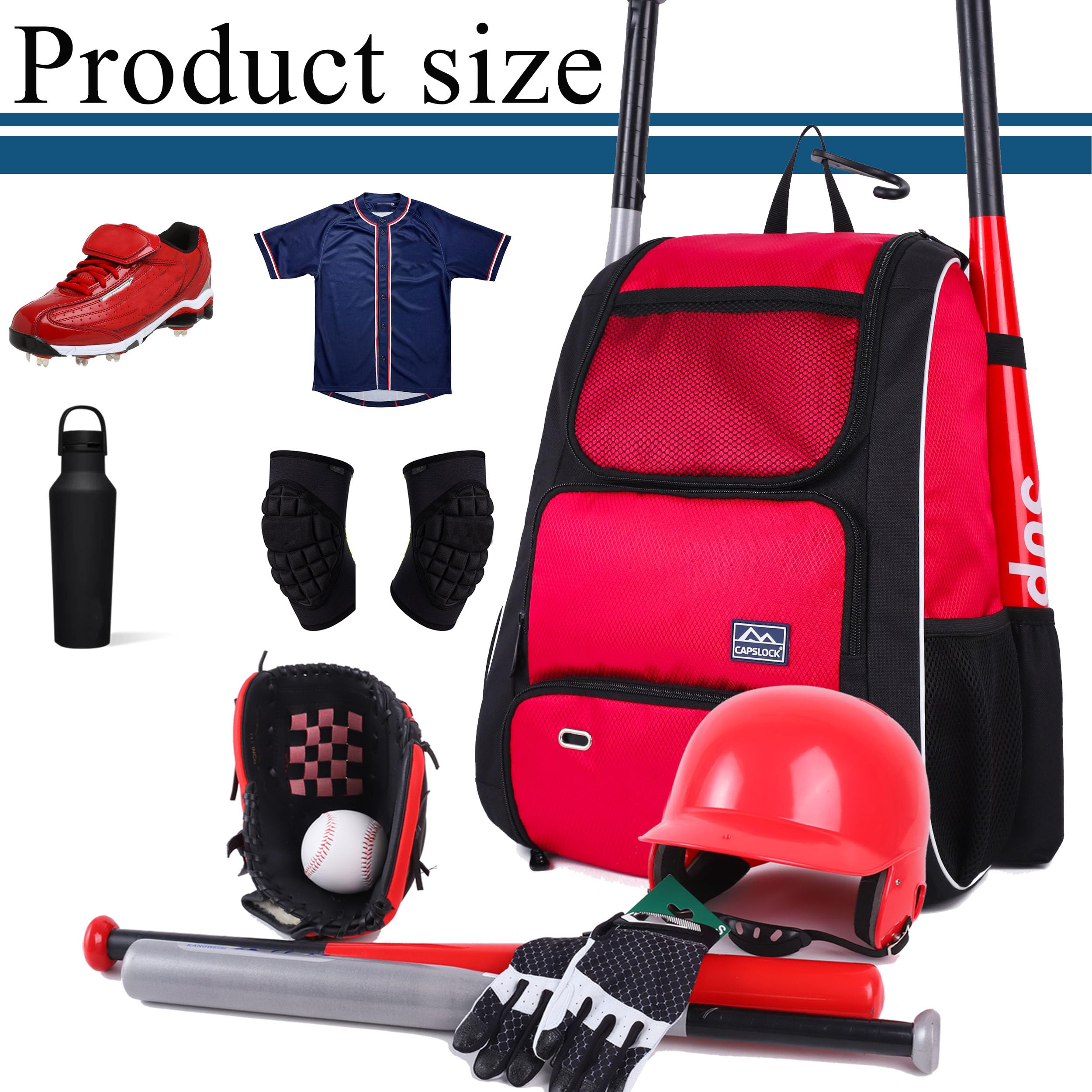 Grand Sac à Dos De Baseball / Softball – Léger, Avec Compartiment à Chaussures – Noir