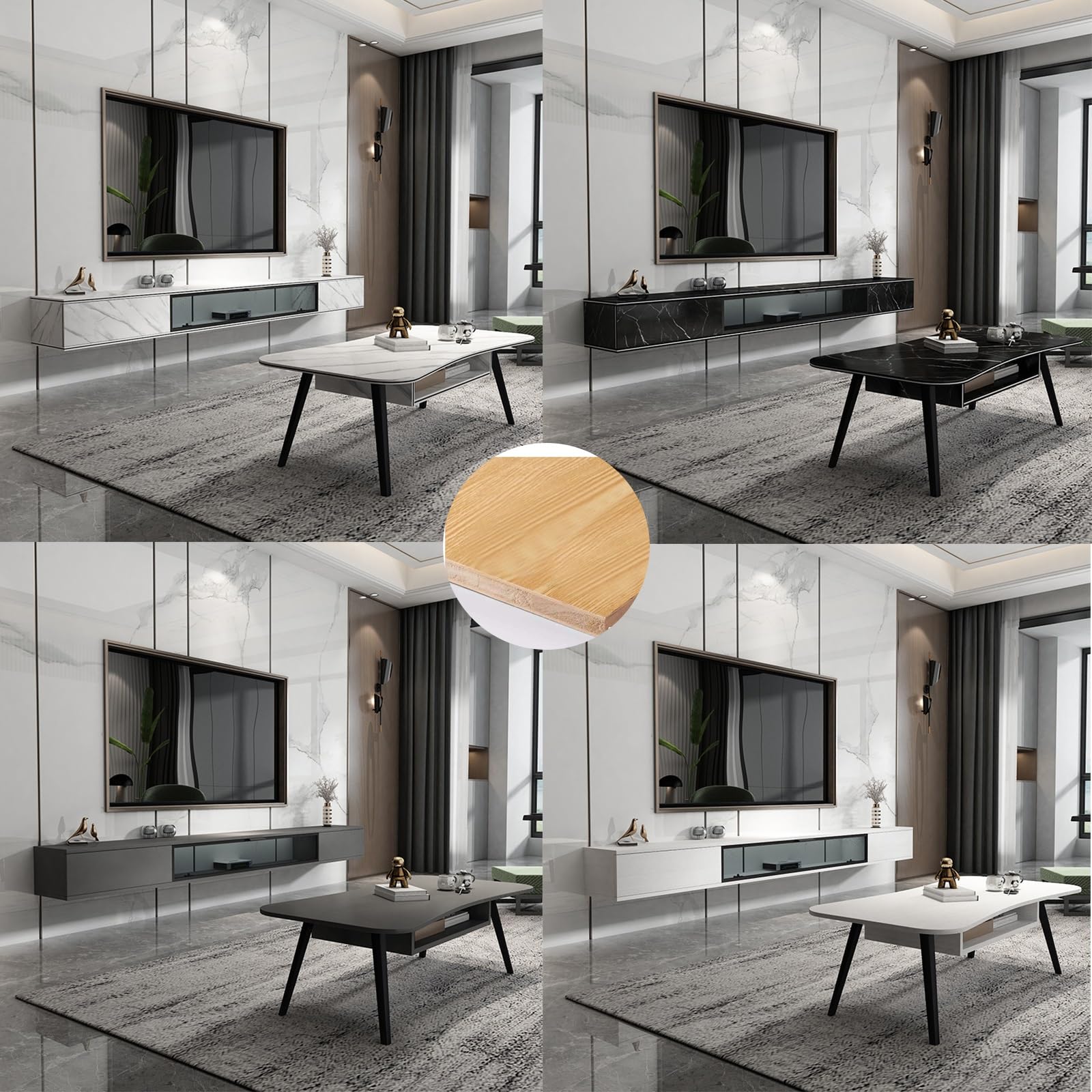 Moderne schwebende TV-Konsolen-Wandhalterung, stilvolles weißes Aufbewahrungsregal mit Rockboard-Design, vielseitiges Hängeregal für Wohnzimmer und Schlafzimmer, schwarzes S-Muster (80 x 23 x 20,4 cm)