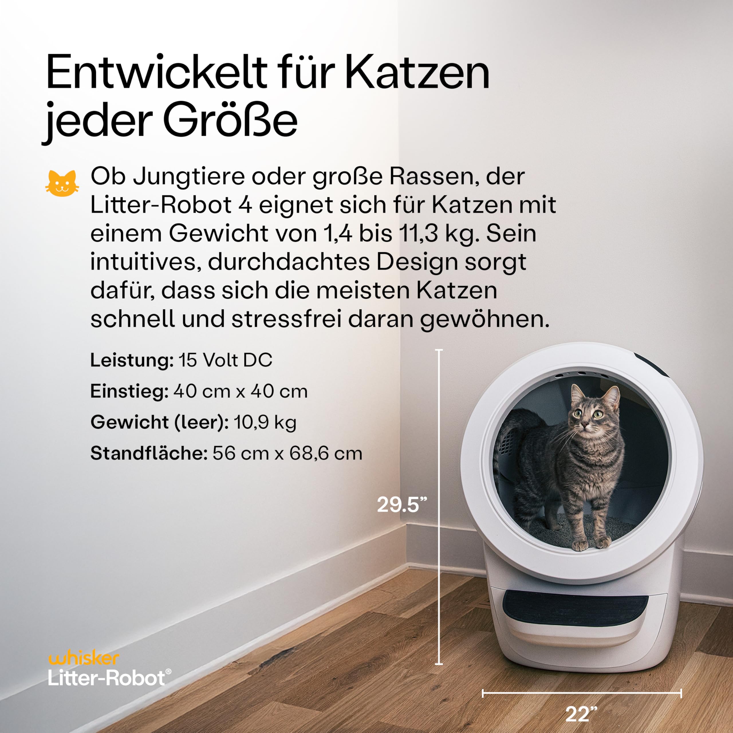Litter-Robot 4 von Whisker, Weiß - Automatische, selbstreinigende Katzentoilette, hilft Gerüche zu reduzieren, funktioniert mit jedem klumpenden Streu