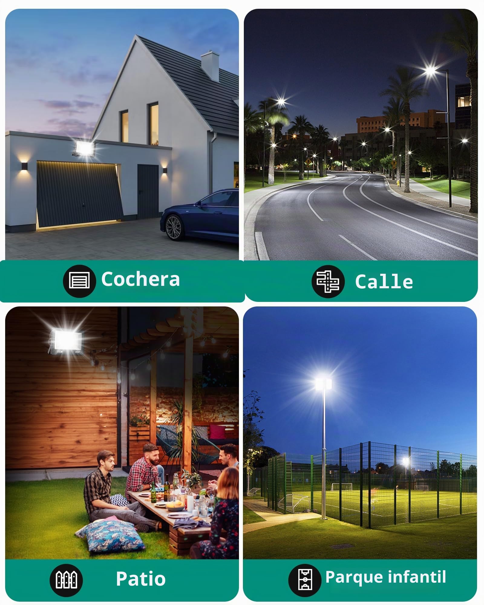 Focos LED Exterior, 2 Piezas 300W 30000LM 6500K Floodlight Blanco Frío, IP67 Impermeable Proyector LED Exterior Iluminación de Seguridad para Jardin Patio Garaje Granja Almacén Estadio