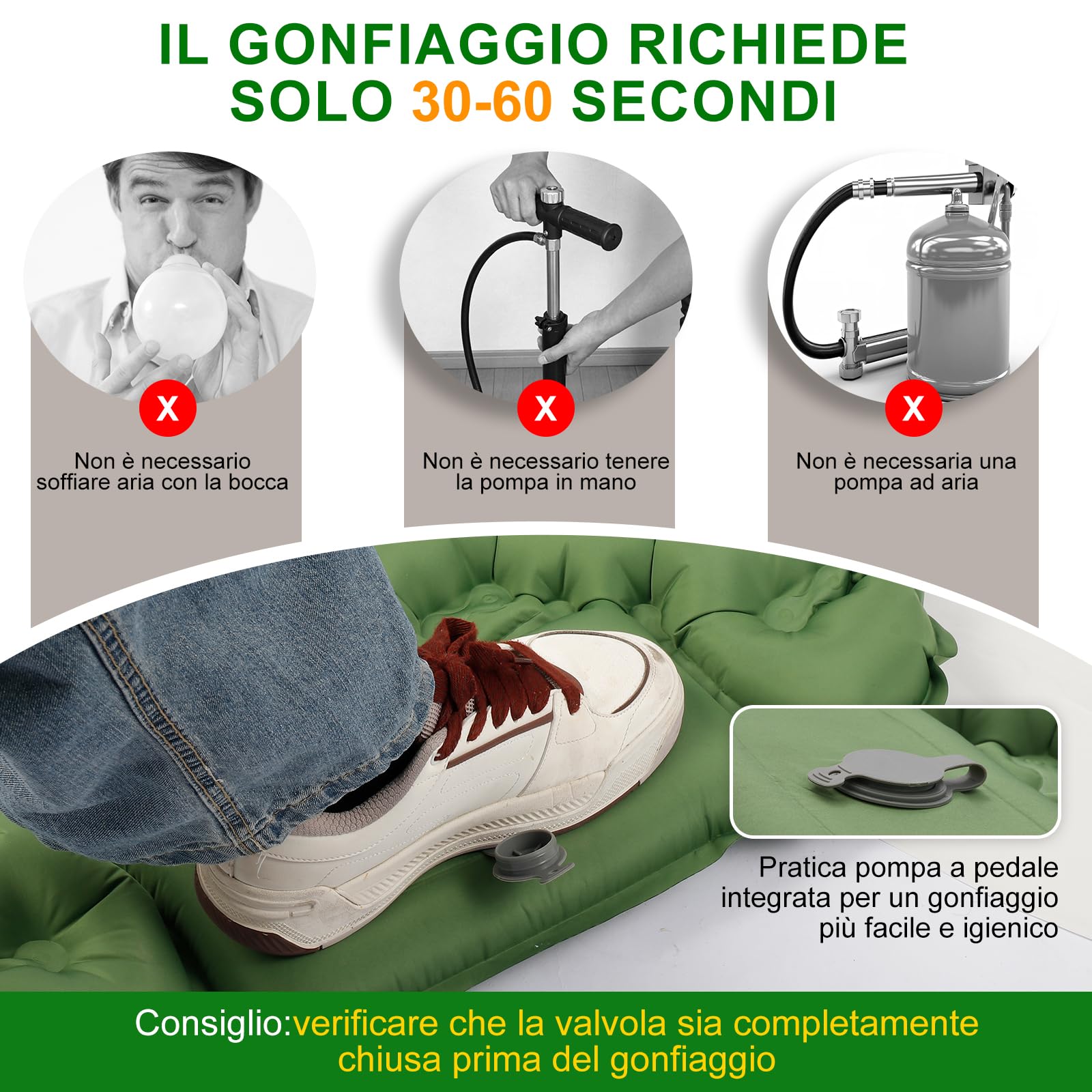 Materassino Gonfiabile da Campeggio con Pompa a Pedale e Cuscino Integrati – 8 cm, 800 g, Ultraleggero per un Comfort Superiore, Isolante e Impermeabile per Campeggio, Trekking ed Escursionismo