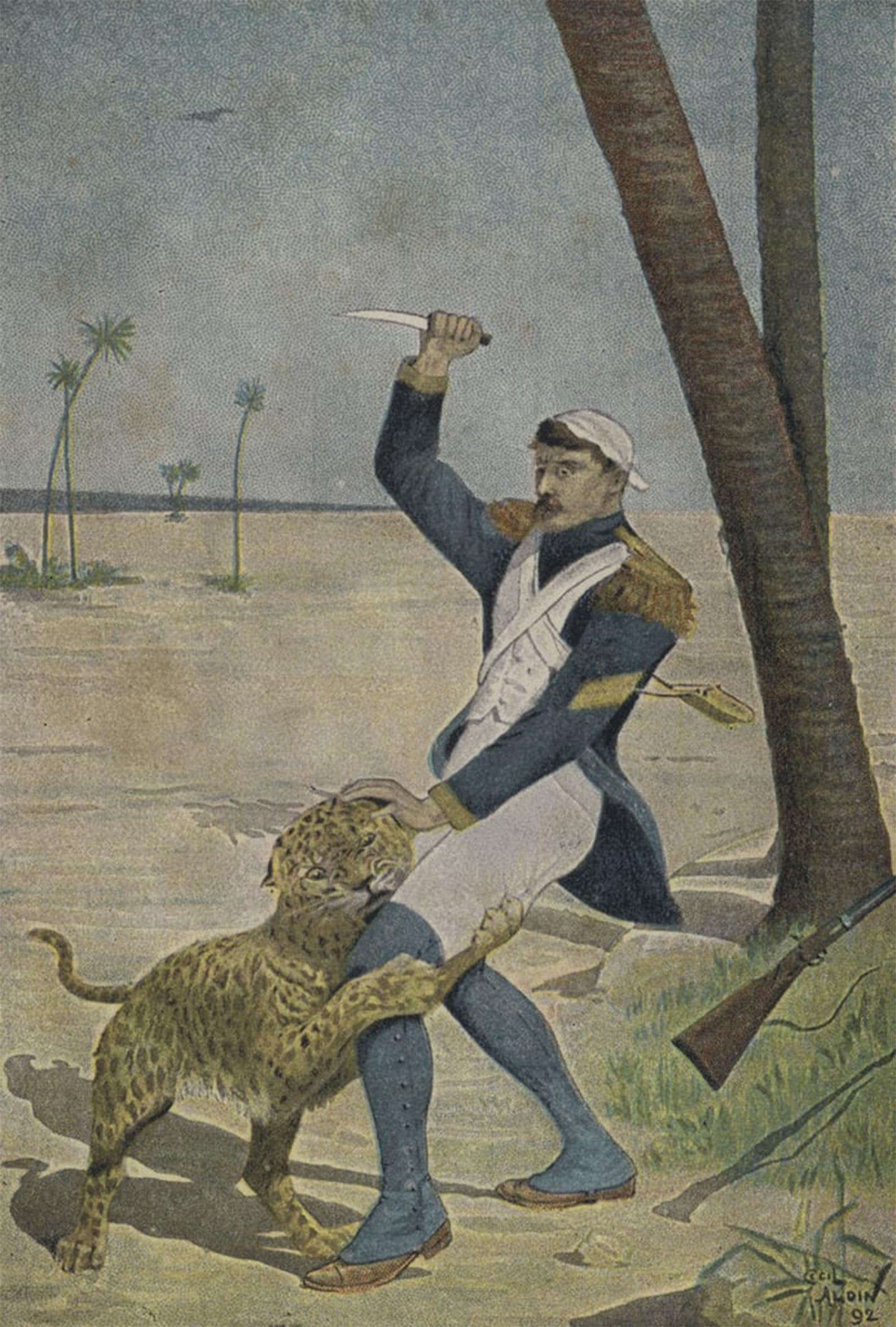 POSTERIIk Vintage Classic Picture Landscape Artwork French Soldier Attacked by Cecil Charles Windsor Aldin Portrait Canvas Painting for Office Home Decor 60x90cm