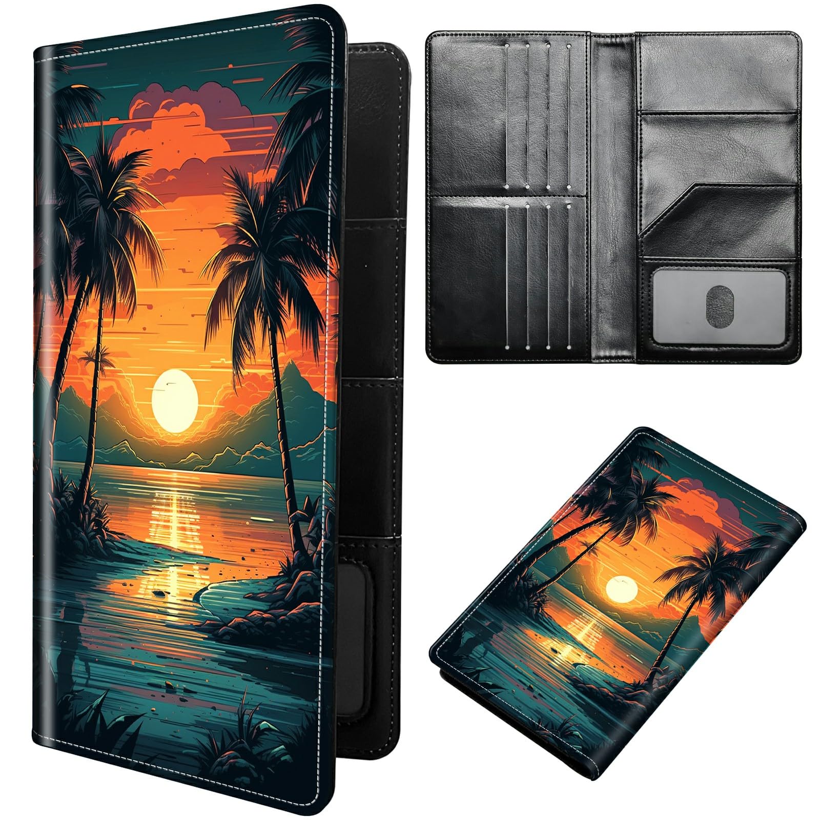 Passport Holder Cover Passport Wallet Travel Wallet Organiser with RFID Blocking Passport Card Holder Wallet Family Passport Holder Protection Case for Women, Men, Tropical Palm Tree-image-45