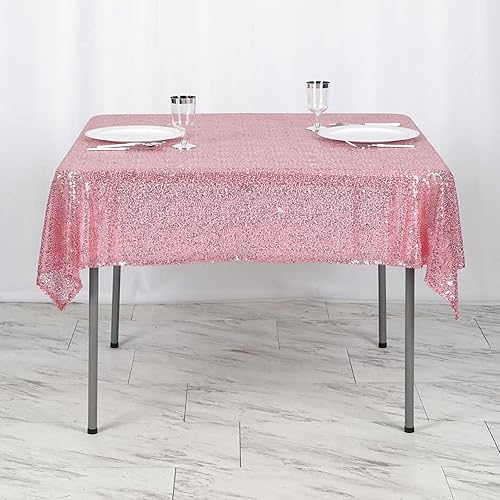 Efavormart - Mantel cuadrado de lentejuelas para banquetes o bodas, 53.9 x 53.9in, color rosa
