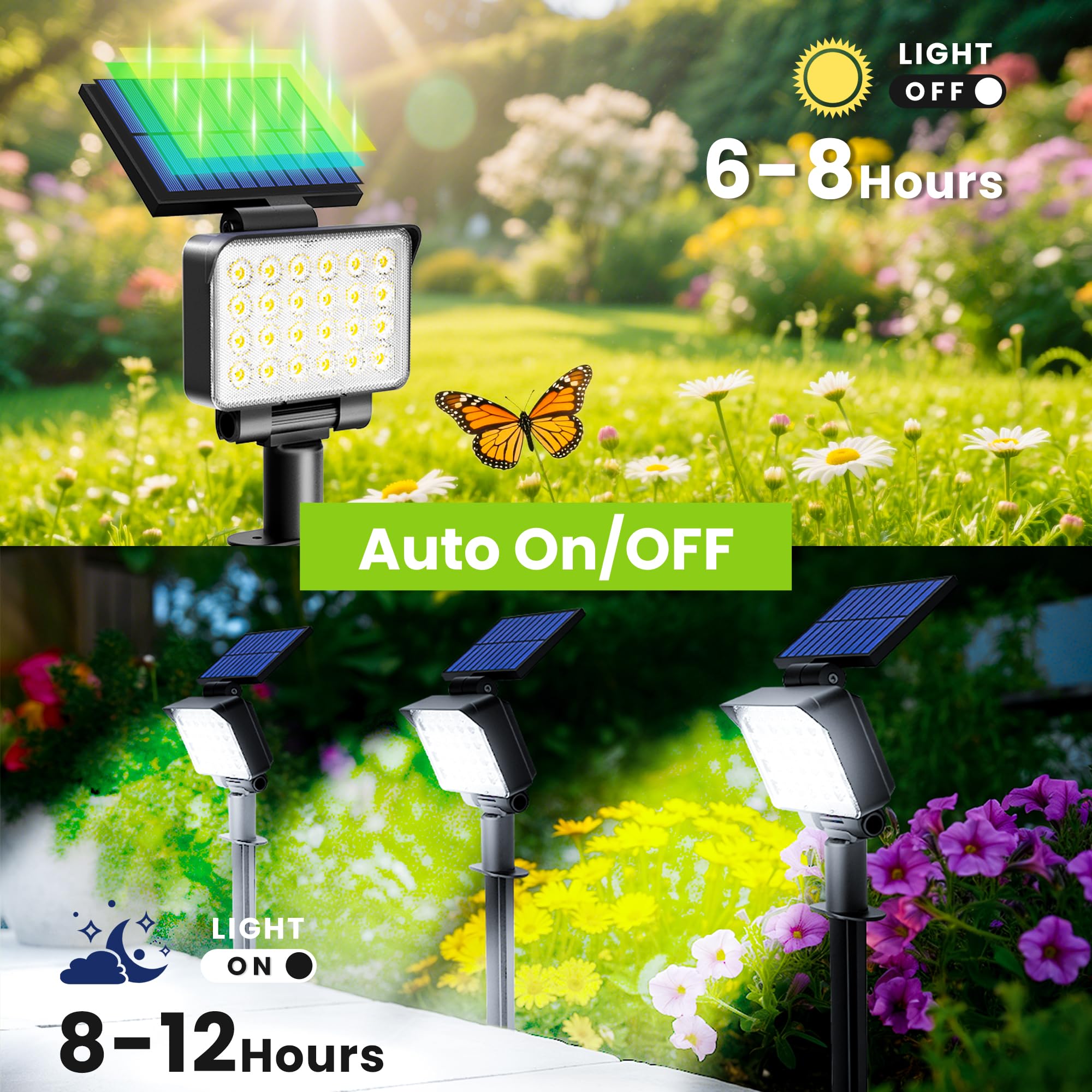 Solpex Solarne oświetlenie punktowe do użytku na zewnątrz, klasa wodoszczelności IP65, 24 diody LED, zasilane energią słoneczną reflektory do ścieżek, ogrodów, ogrodzeń (białe, 6 sztuki)