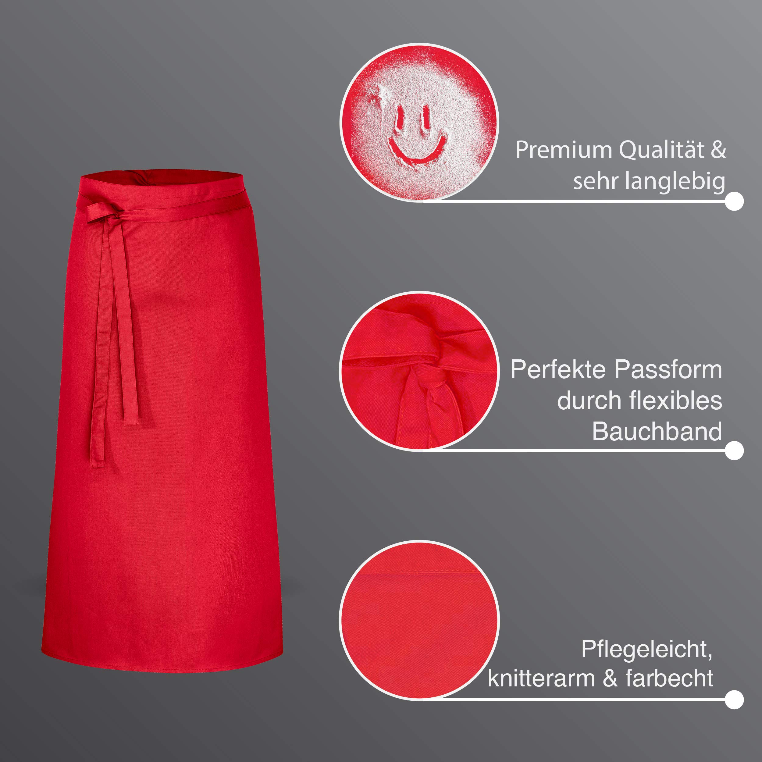 DESERMO 5x reliures de qualité supérieure 100x100cm | Tablier professionnel de qualité supérieure pour homme et femme | Mélange innovant de coton et de polyester | 220 g/m² (rouge)